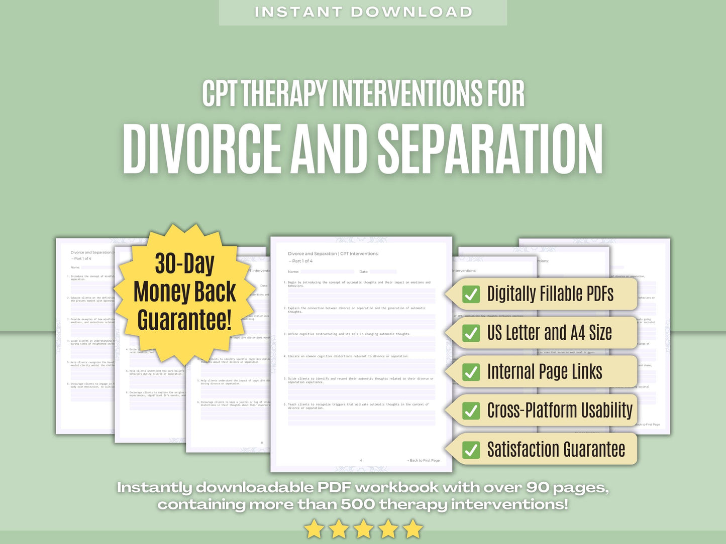 Divorce and Separation Cognitive Processing Therapy (CPT) Psychology Workbooks