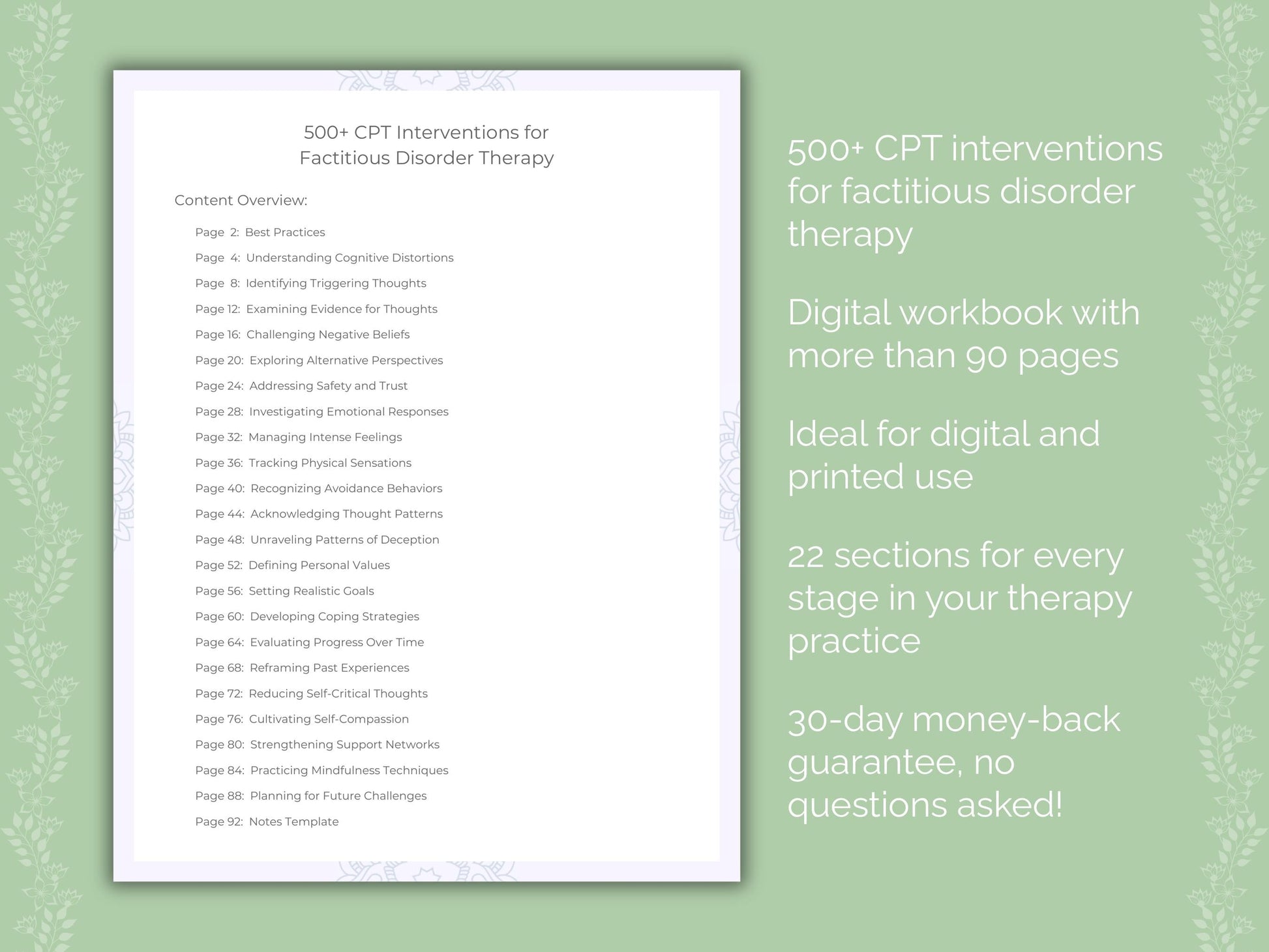 Factitious Disorder Cognitive Processing Therapy (CPT) Therapist Worksheets