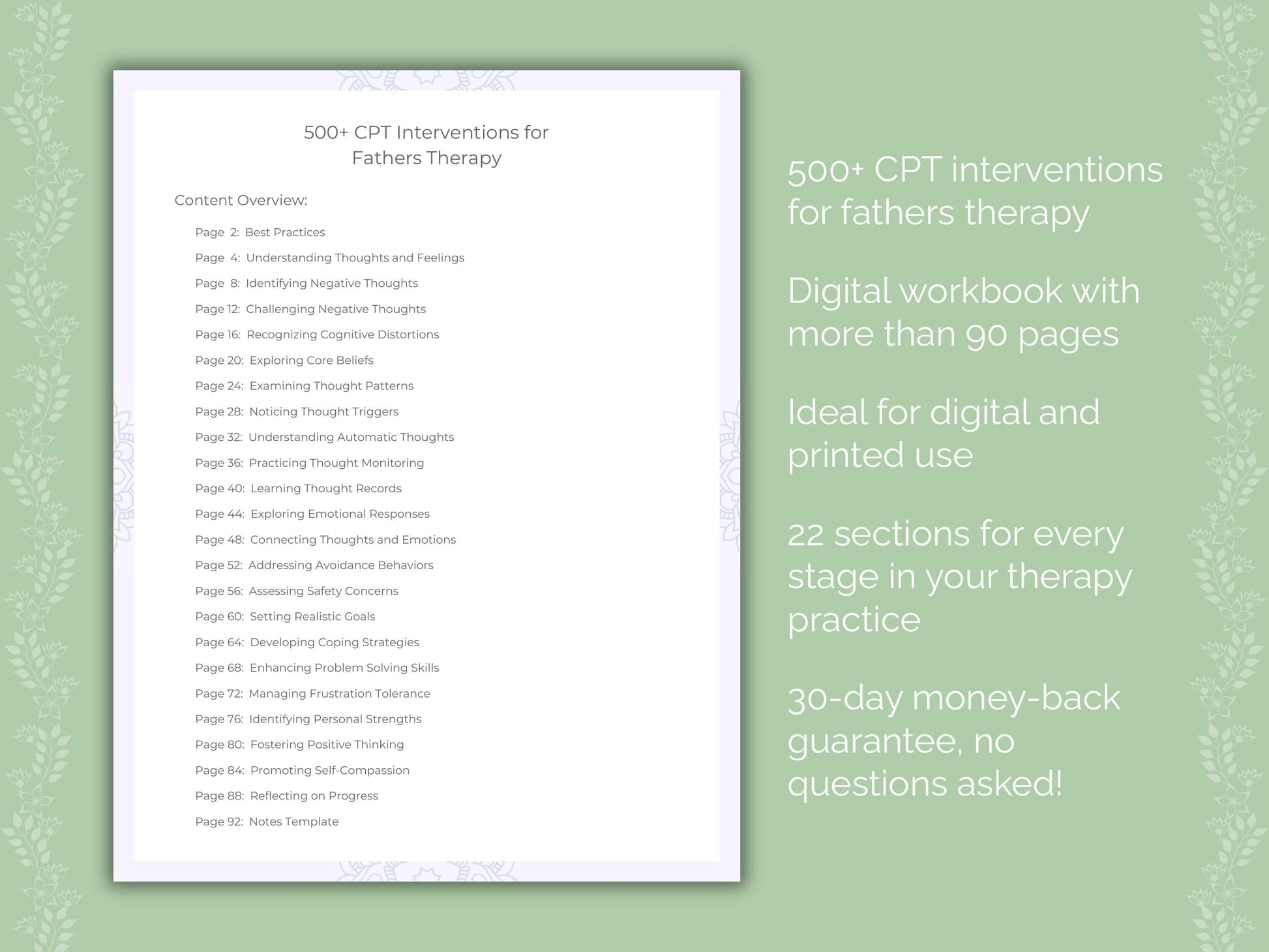 Fathers Cognitive Processing Therapy (CPT) Therapist Worksheets