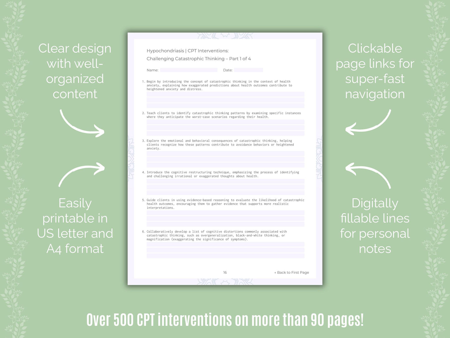 Hypochondriasis Cognitive Processing Therapy (CPT) Counseling Templates
