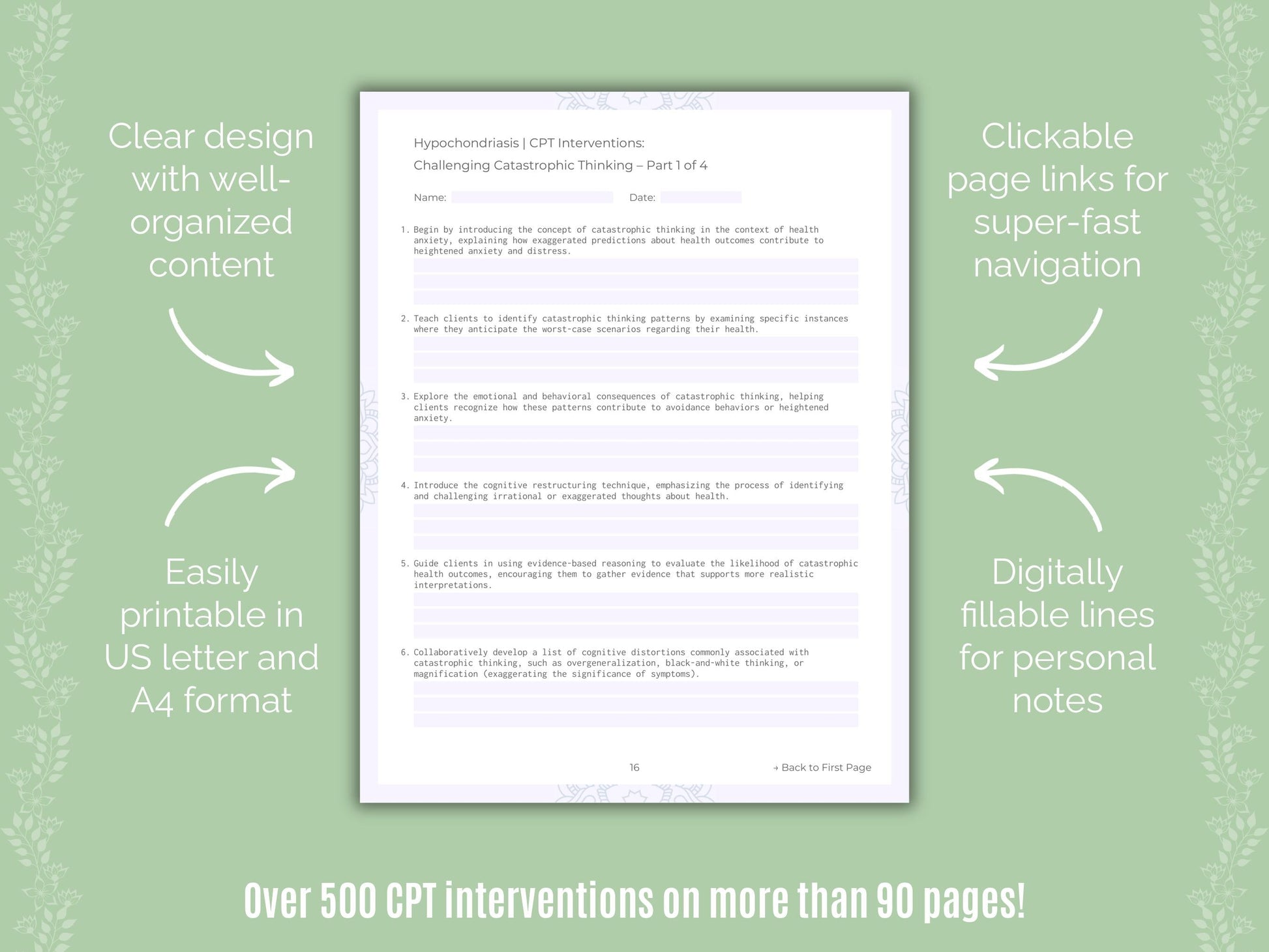 Hypochondriasis Cognitive Processing Therapy (CPT) Counseling Templates
