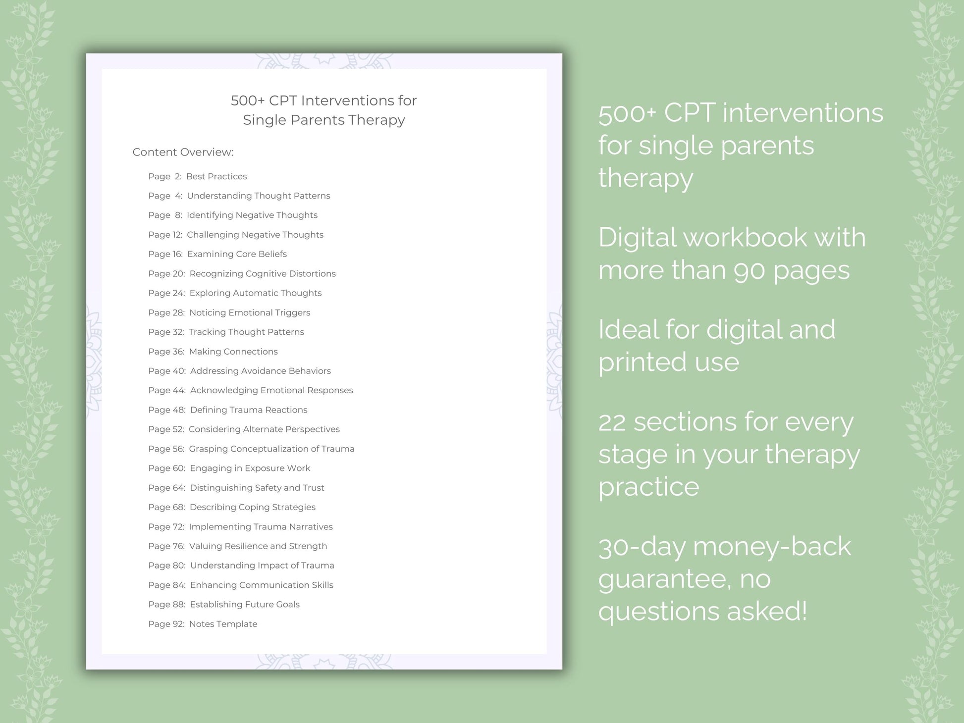 Single Parents Cognitive Processing Therapy (CPT) Therapist Worksheets