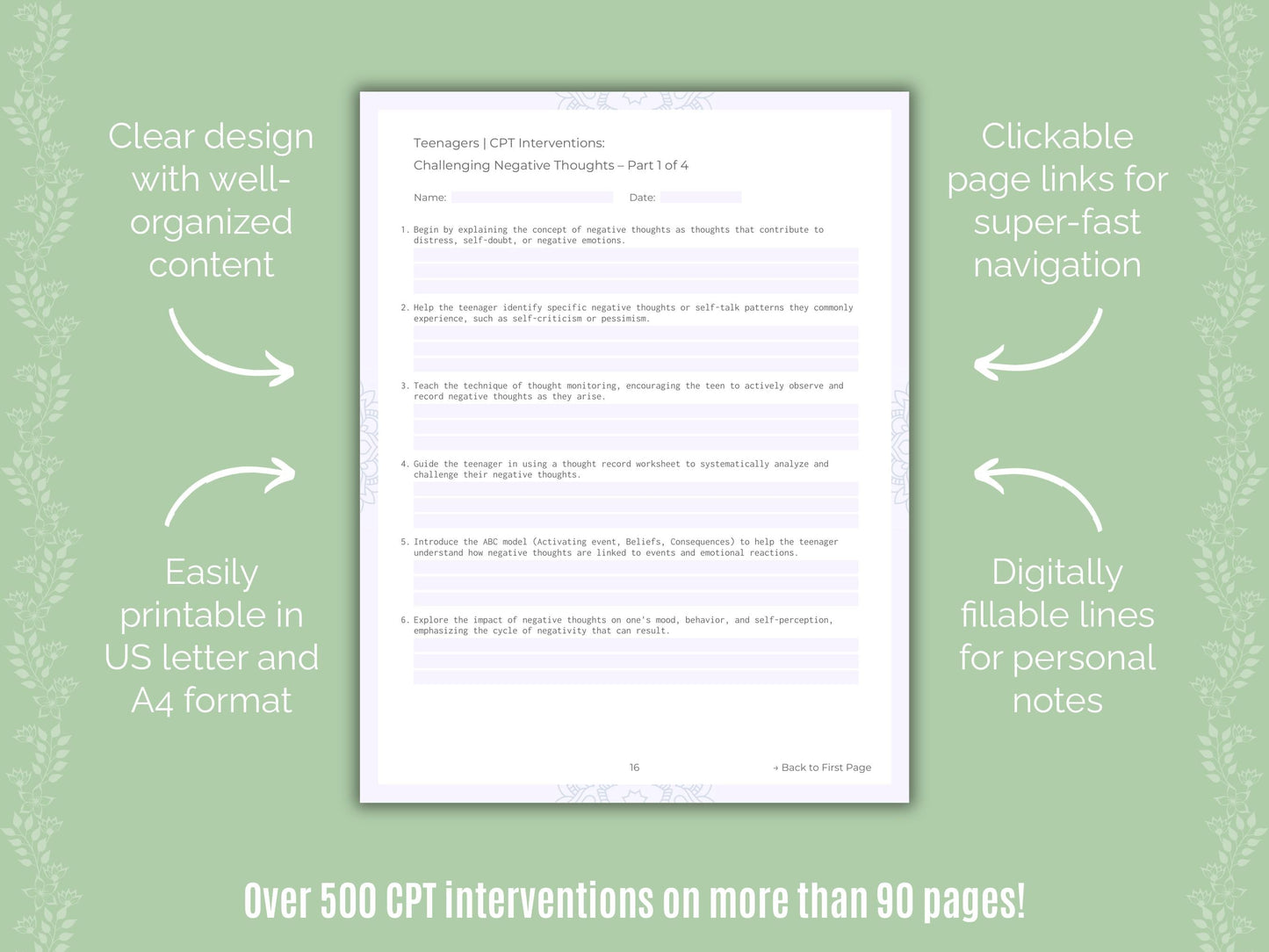 Teenagers Cognitive Processing Therapy (CPT) Counseling Templates