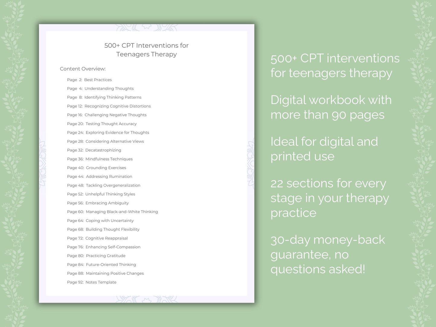 Teenagers Cognitive Processing Therapy (CPT) Therapist Worksheets