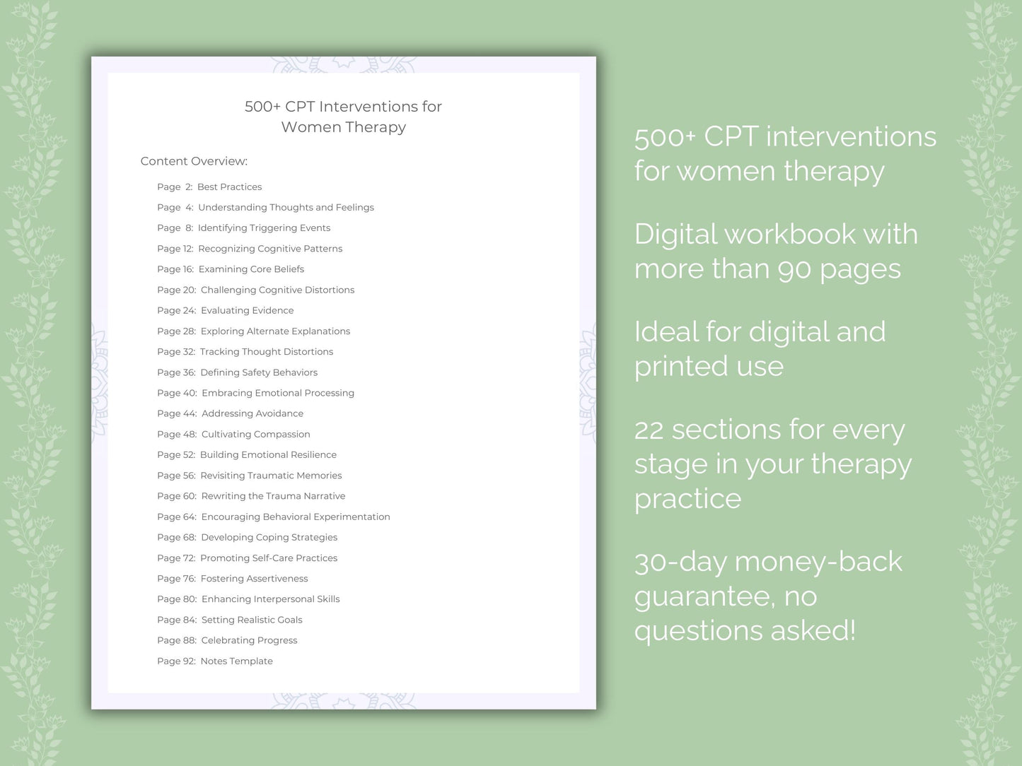 Women Cognitive Processing Therapy (CPT) Therapist Worksheets