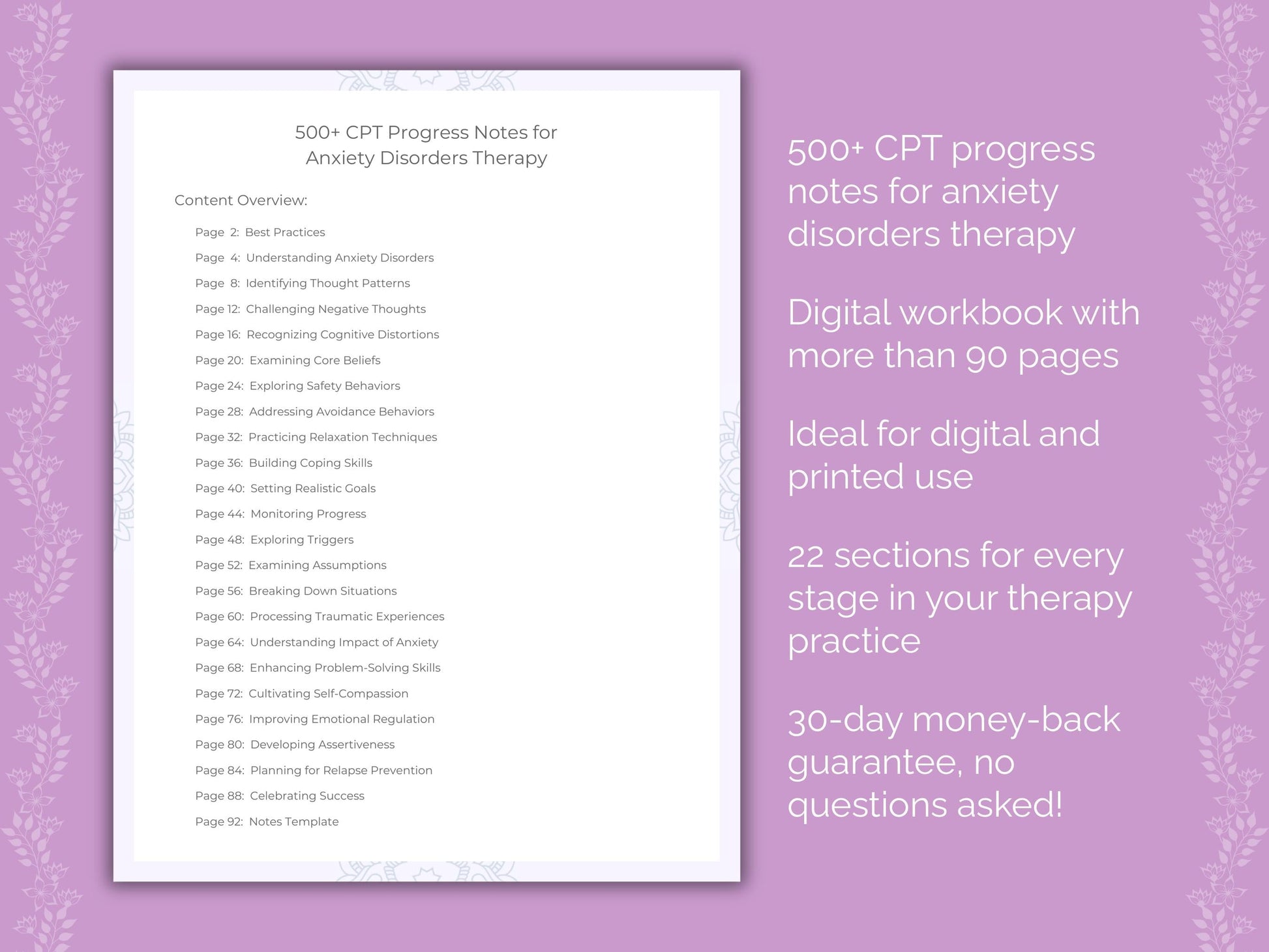 Anxiety Disorders Cognitive Processing Therapy (CPT) Therapist Worksheets