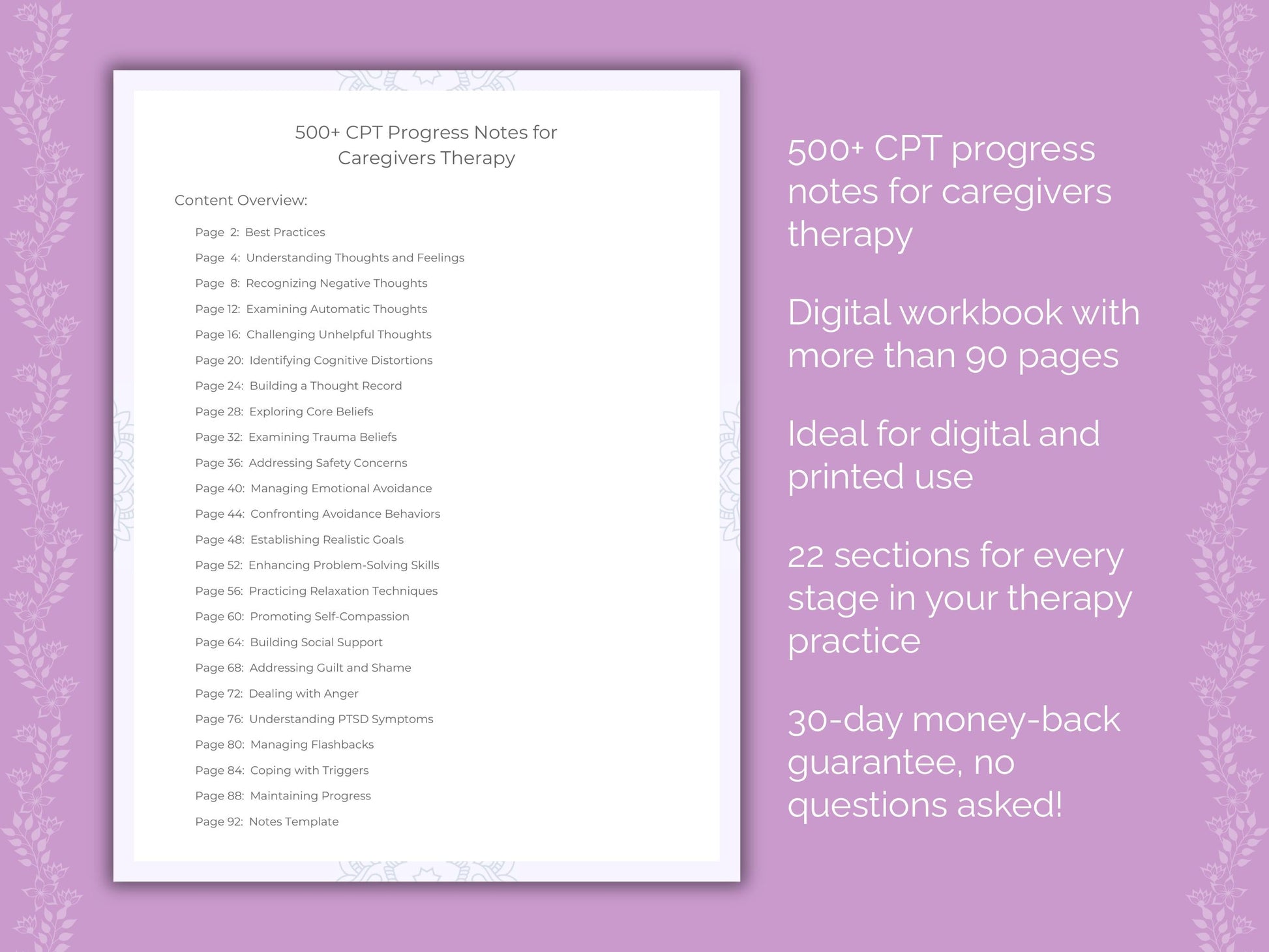 Caregivers Cognitive Processing Therapy (CPT) Therapist Worksheets