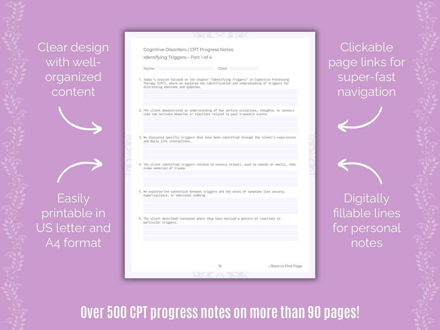 Cognitive Disorders Cognitive Processing Therapy (CPT) Counseling Templates