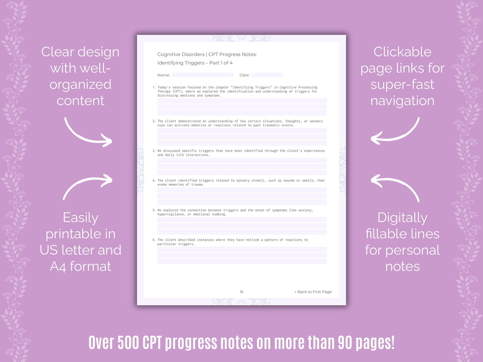 Cognitive Disorders Cognitive Processing Therapy (CPT) Counseling Templates
