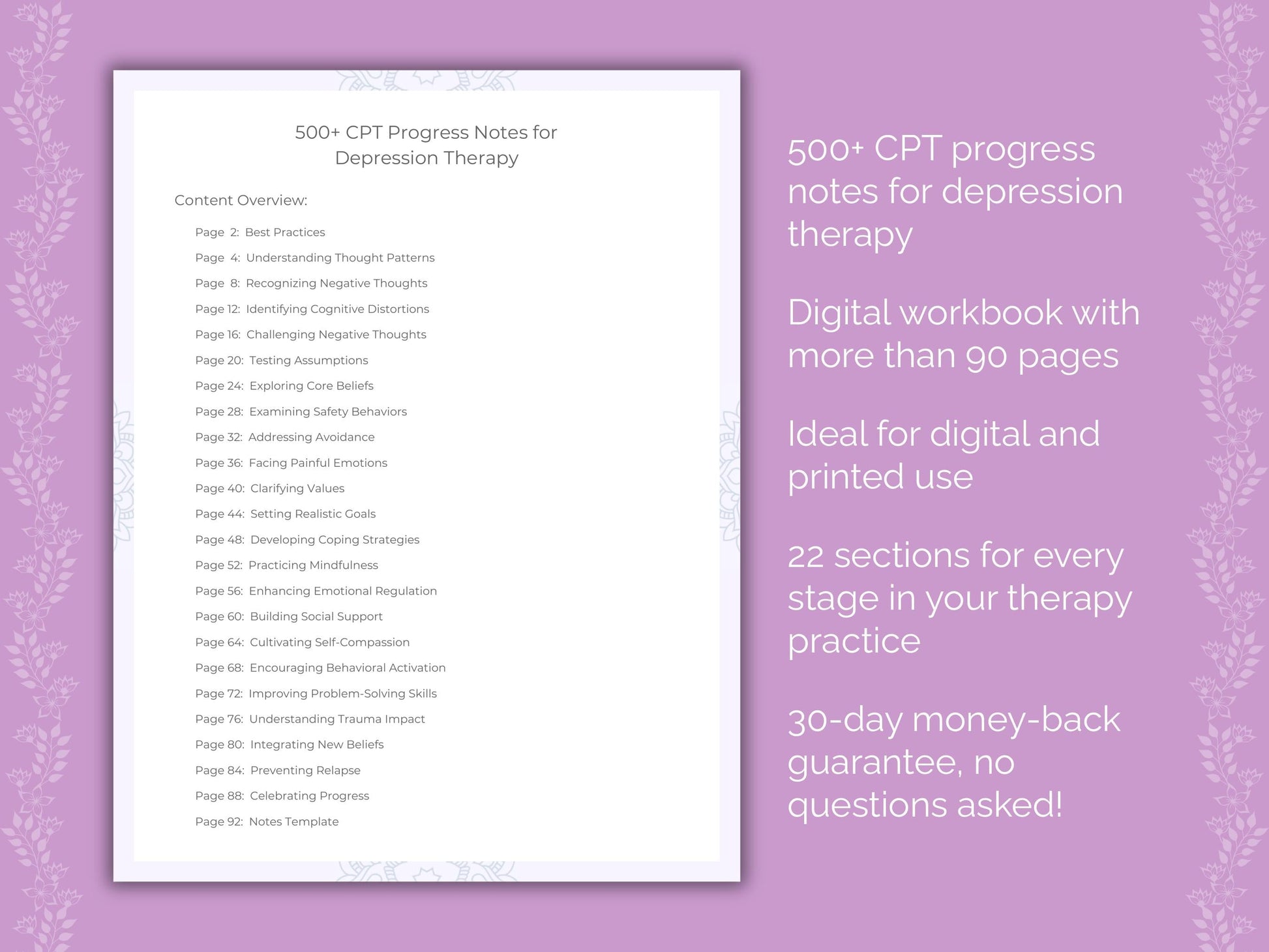 Depression Cognitive Processing Therapy (CPT) Therapist Worksheets