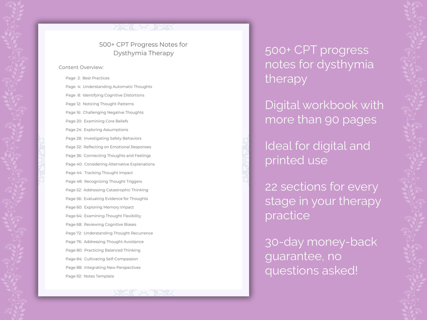 Dysthymia Cognitive Processing Therapy (CPT) Therapist Worksheets