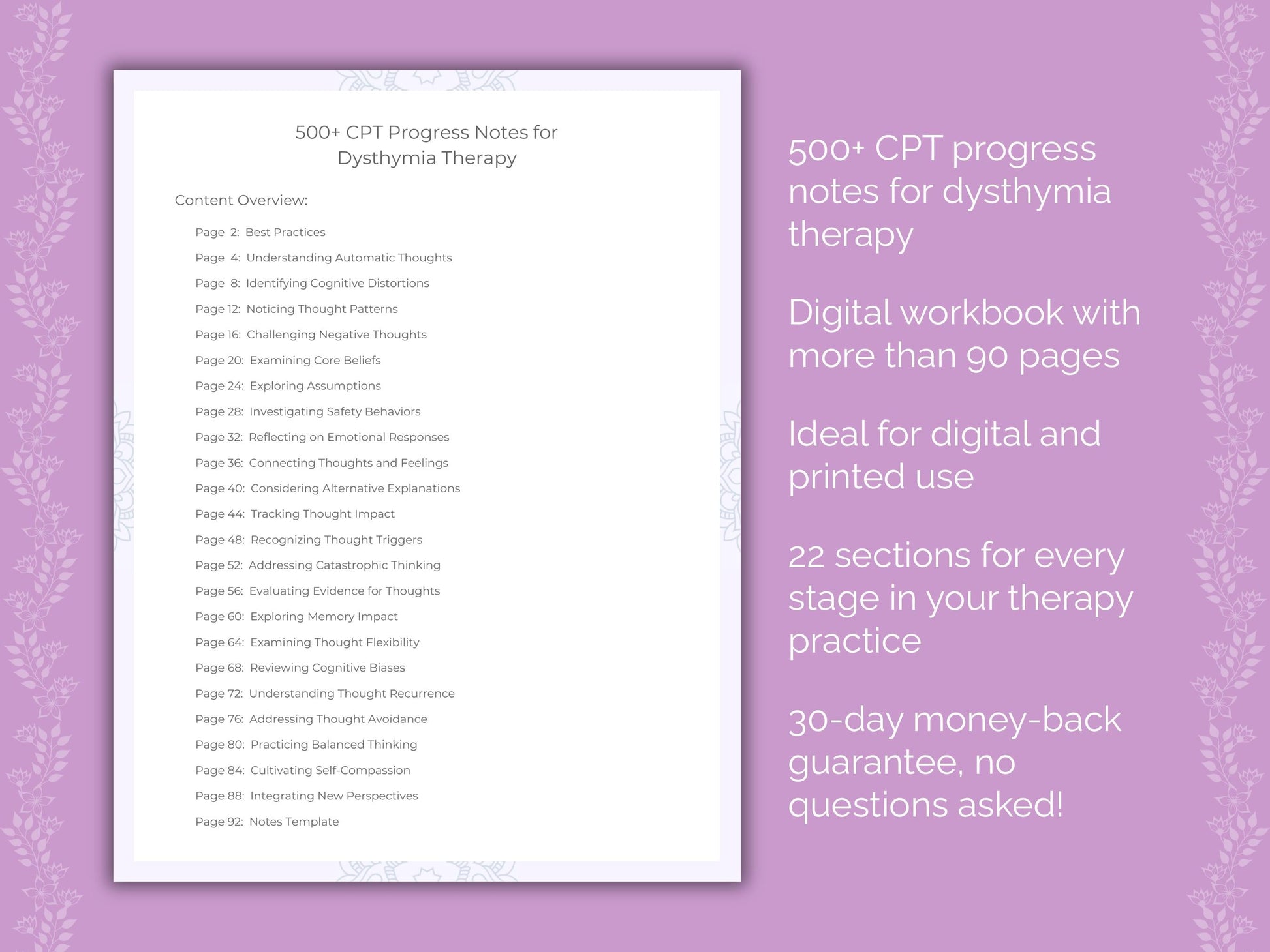 Dysthymia Cognitive Processing Therapy (CPT) Therapist Worksheets
