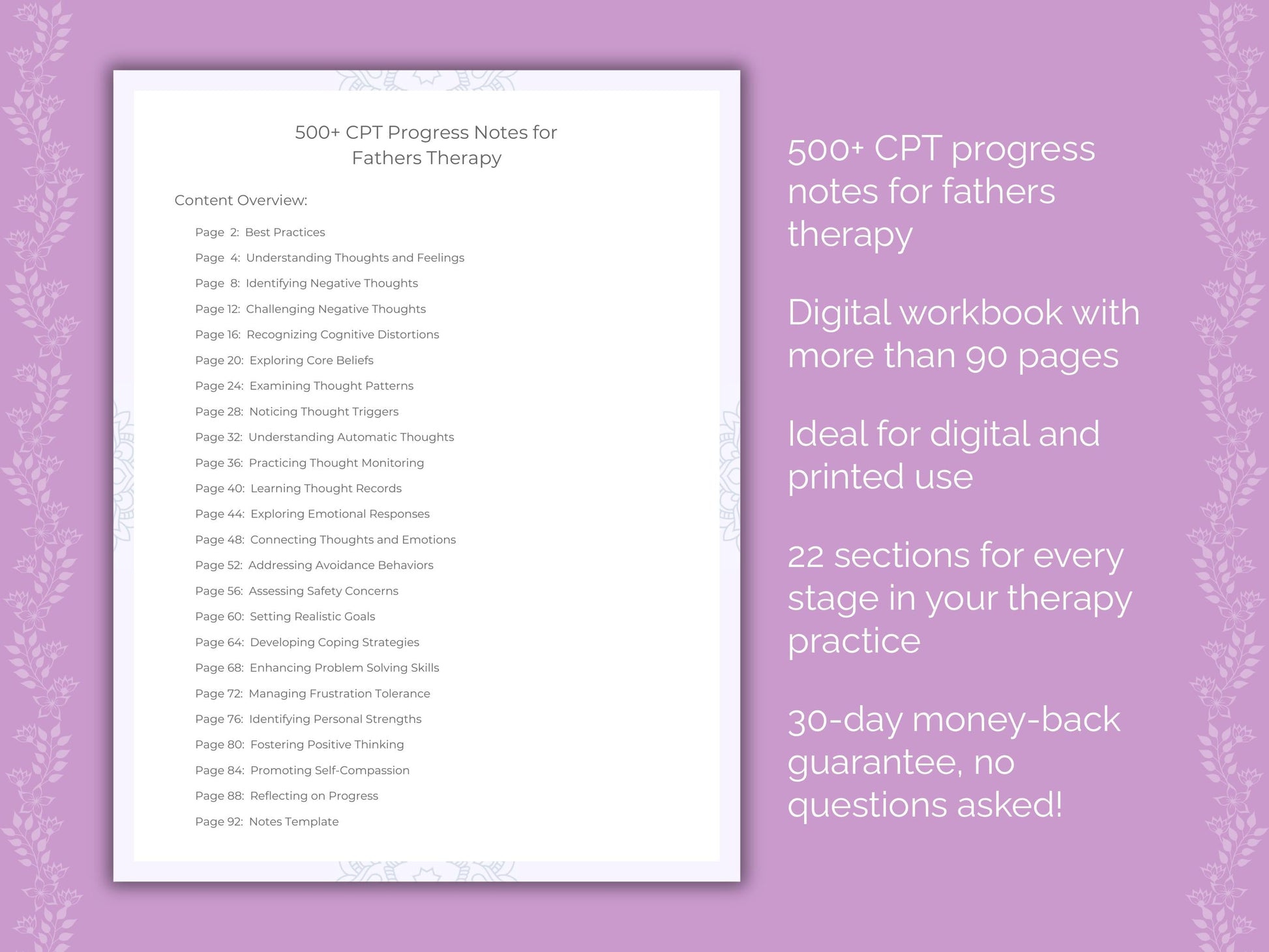 Fathers Cognitive Processing Therapy (CPT) Therapist Worksheets