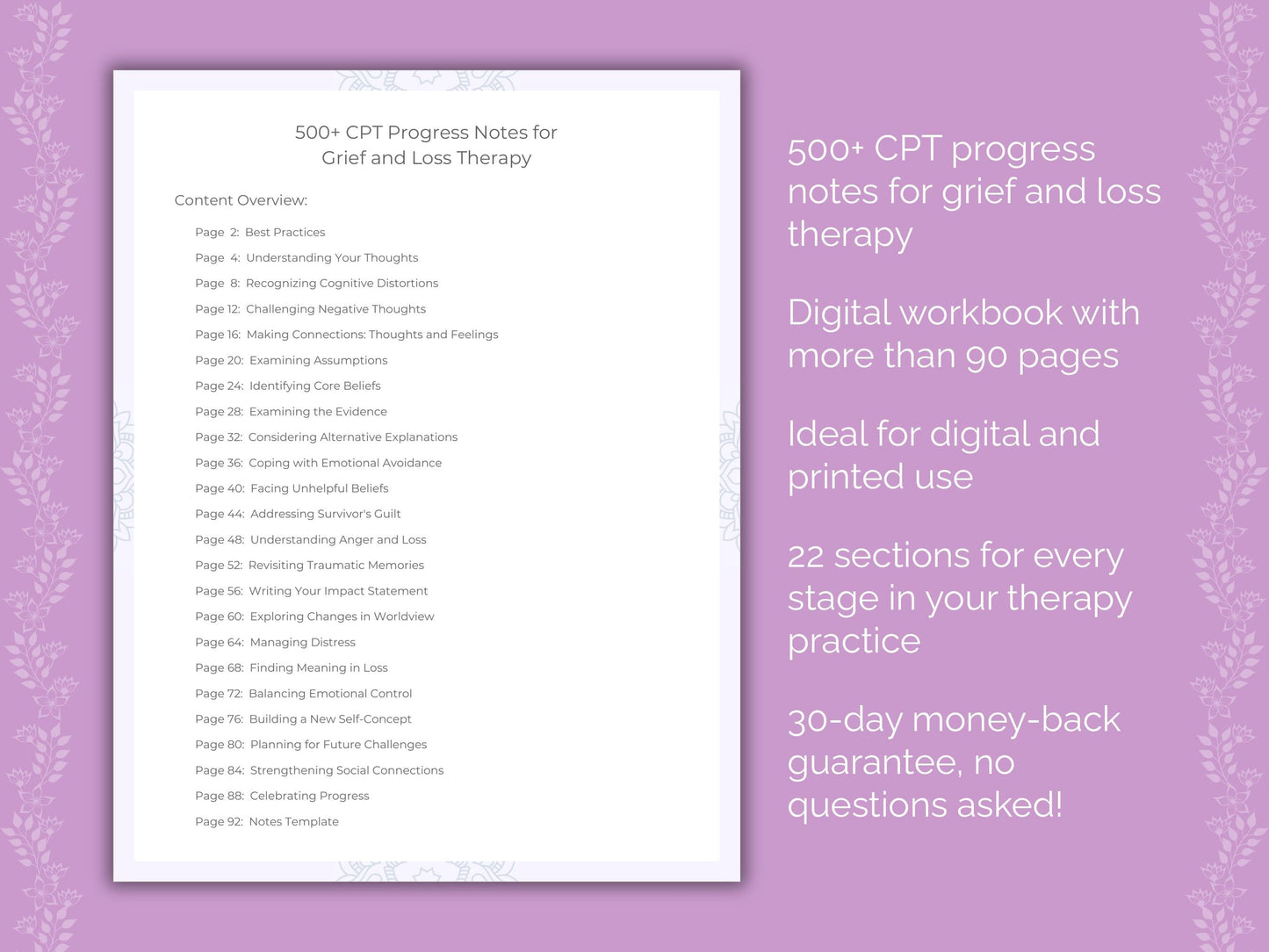 Grief and Loss Cognitive Processing Therapy (CPT) Therapist Worksheets