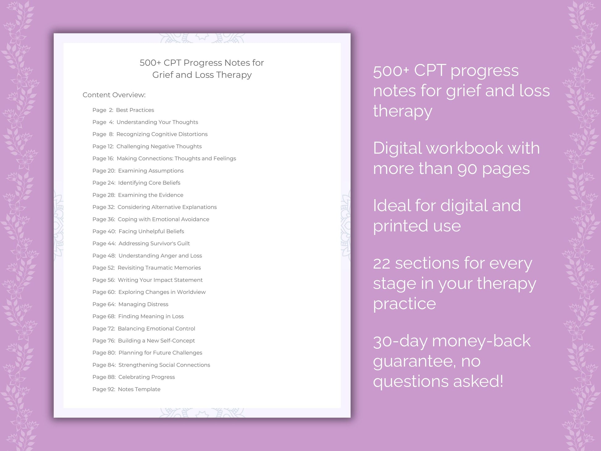 Grief and Loss Cognitive Processing Therapy (CPT) Therapist Worksheets