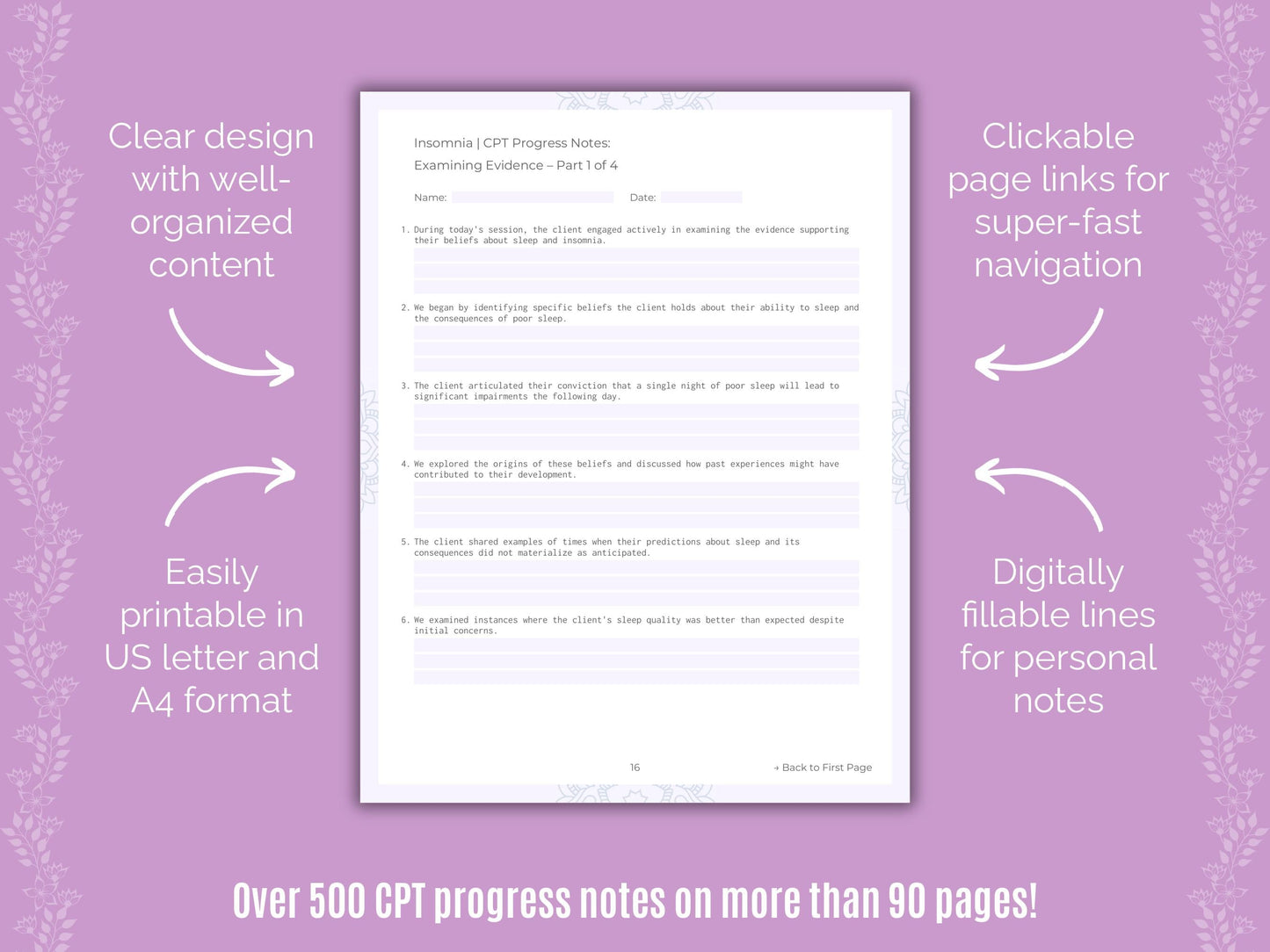 Insomnia Cognitive Processing Therapy (CPT) Counseling Templates