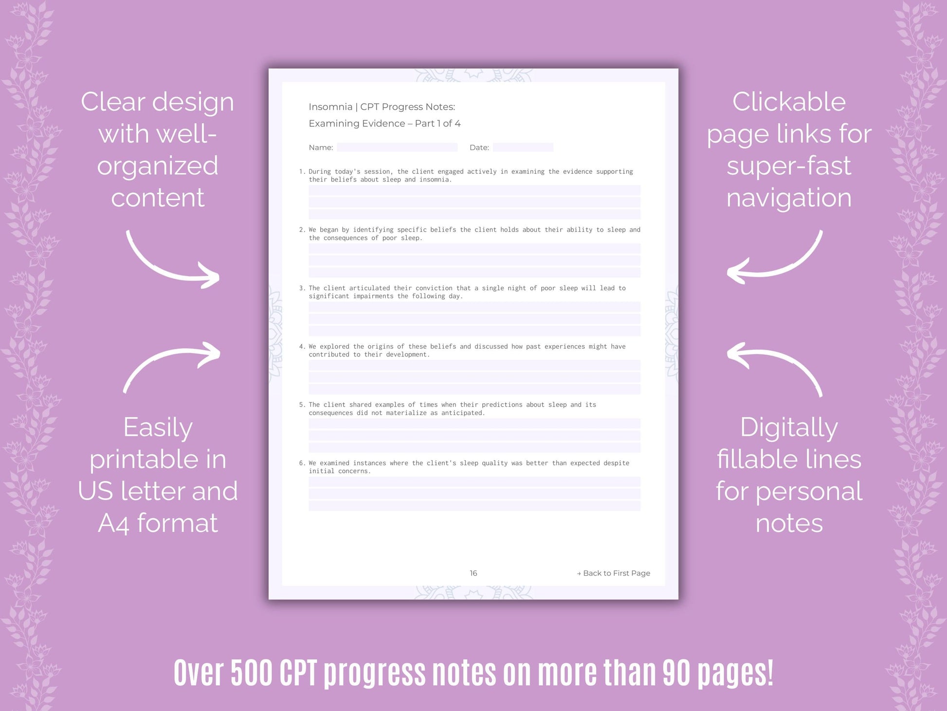 Insomnia Cognitive Processing Therapy (CPT) Counseling Templates