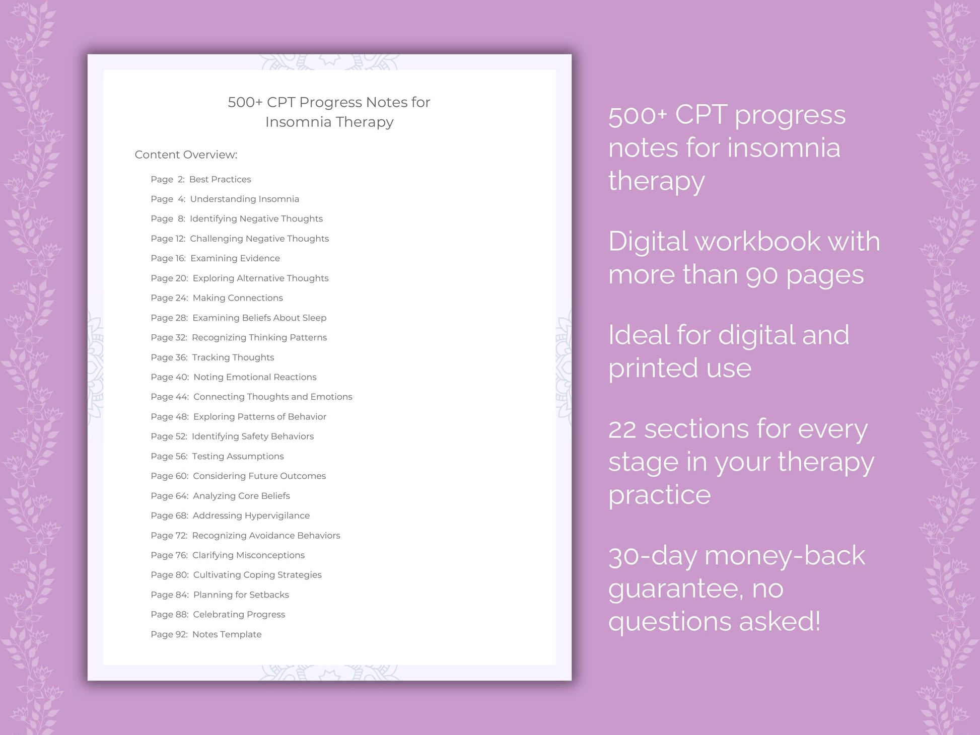 Insomnia Cognitive Processing Therapy (CPT) Therapist Worksheets