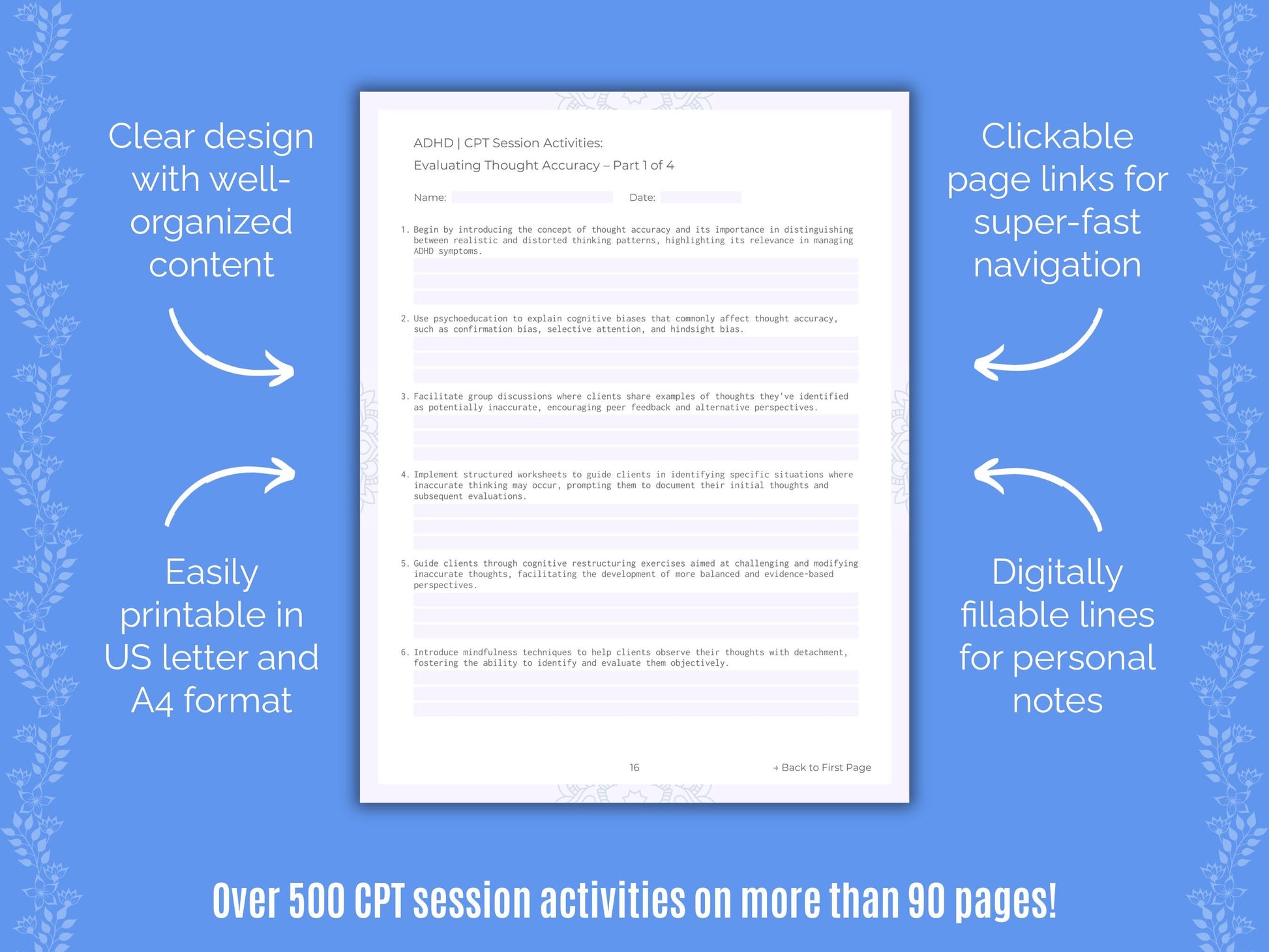 ADHD Cognitive Processing Therapy (CPT) Counseling Templates