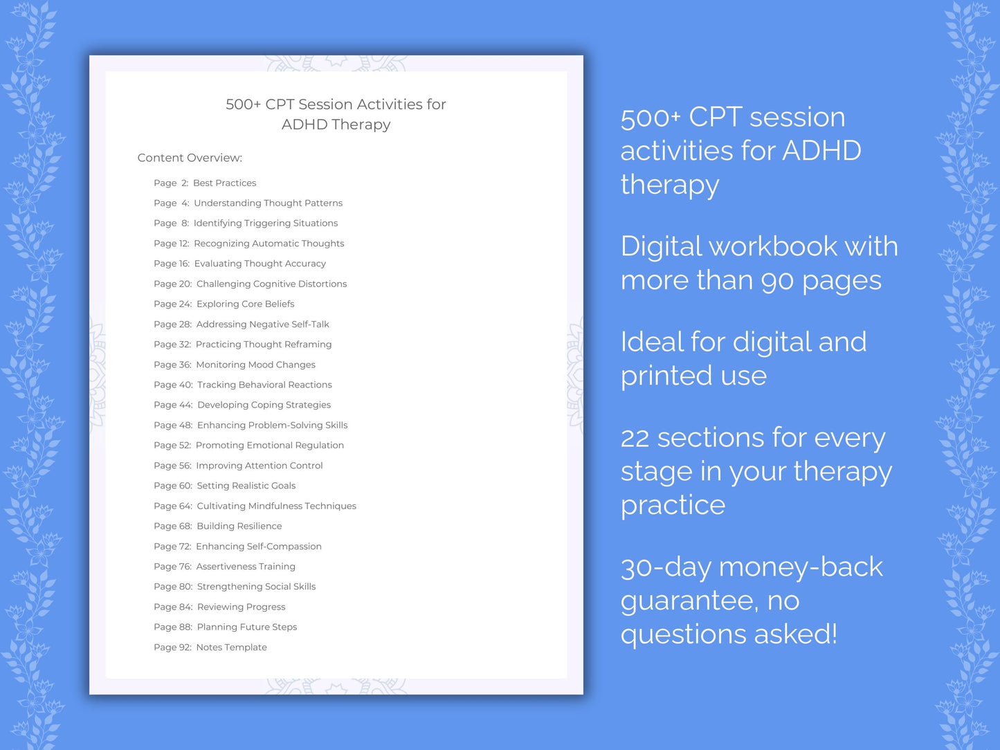 ADHD Cognitive Processing Therapy (CPT) Therapist Worksheets