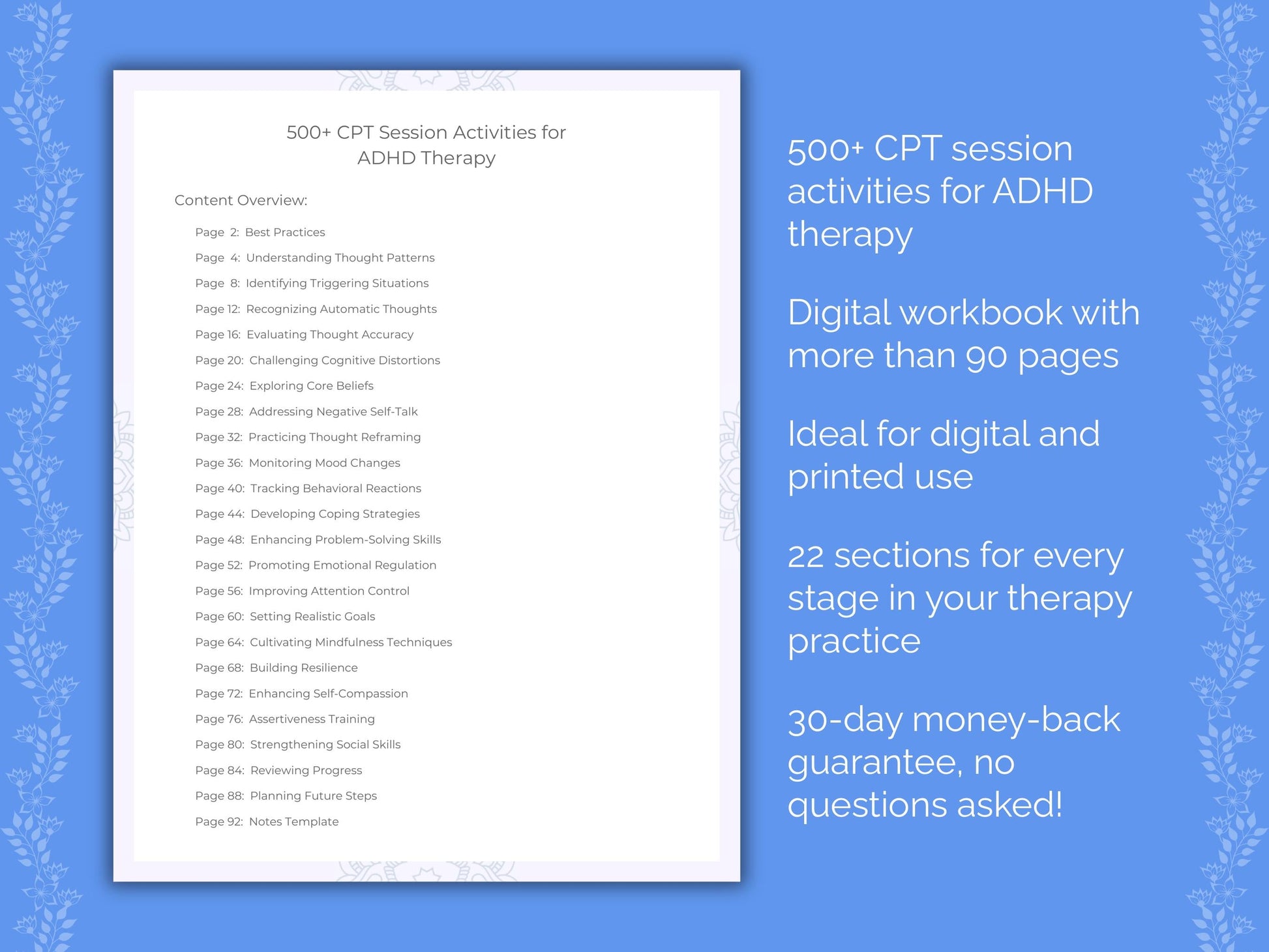 ADHD Cognitive Processing Therapy (CPT) Therapist Worksheets