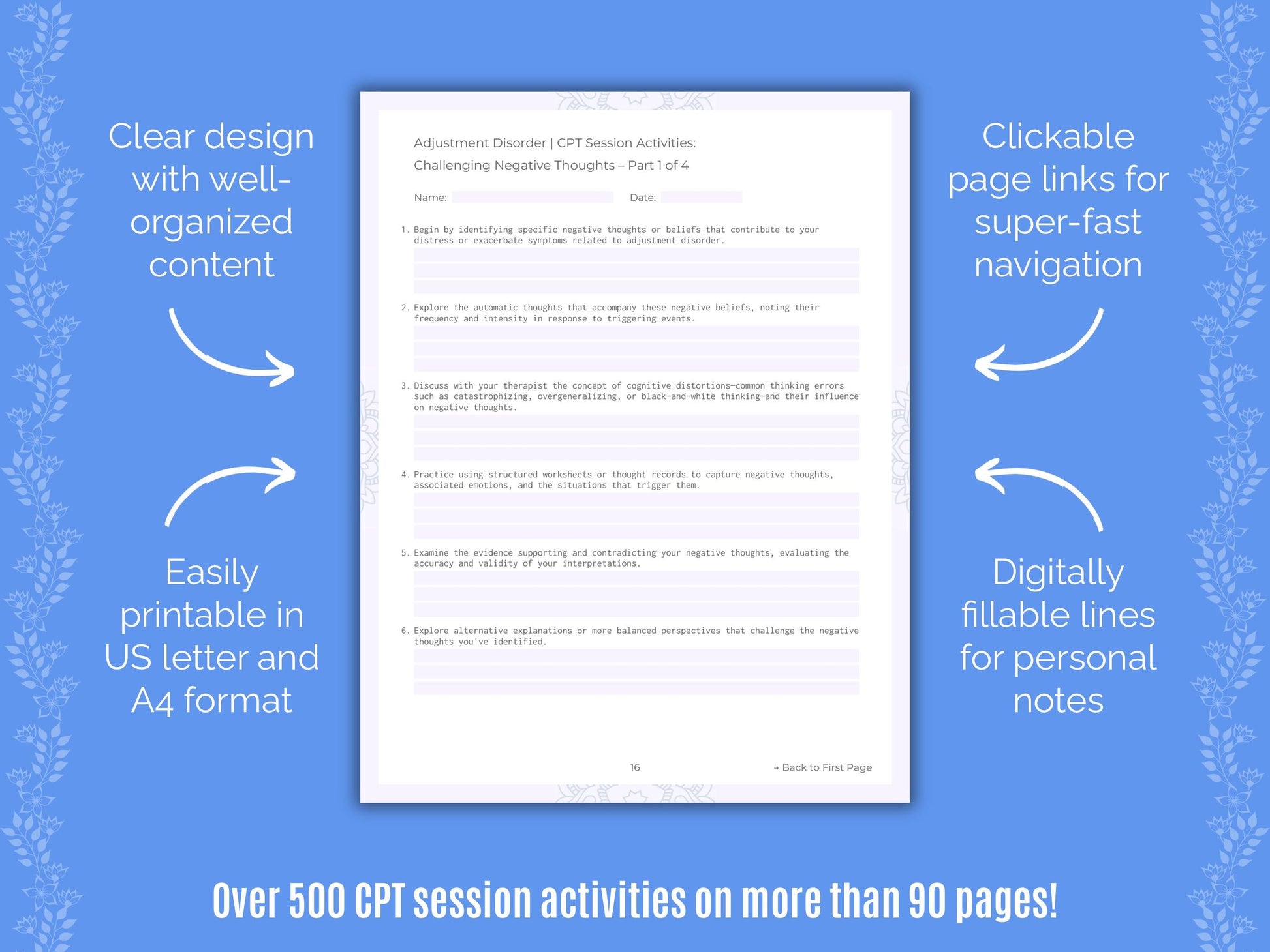 Adjustment Disorder Cognitive Processing Therapy (CPT) Counseling Templates