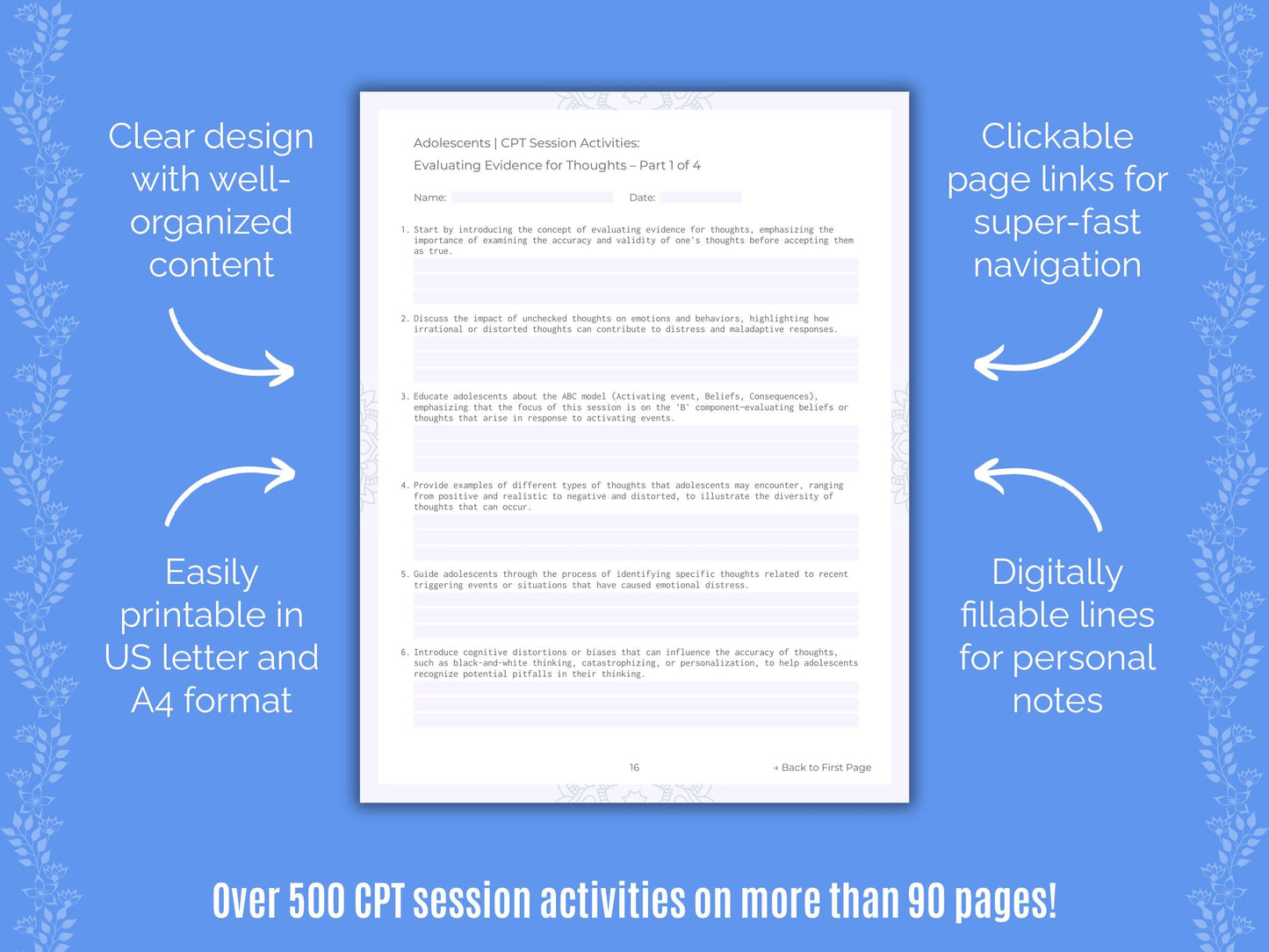 Adolescents Cognitive Processing Therapy (CPT) Counseling Templates