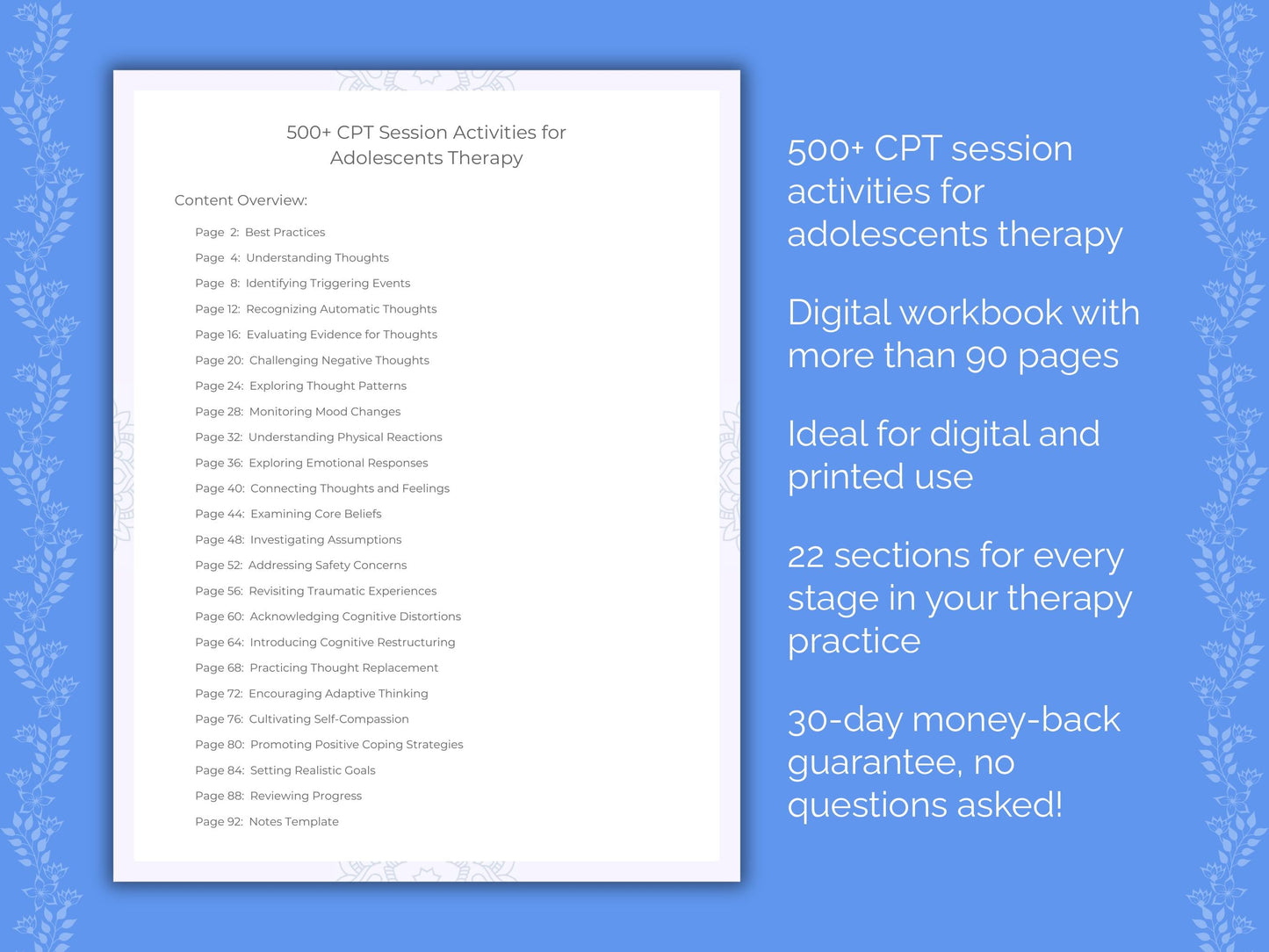 Adolescents Cognitive Processing Therapy (CPT) Therapist Worksheets