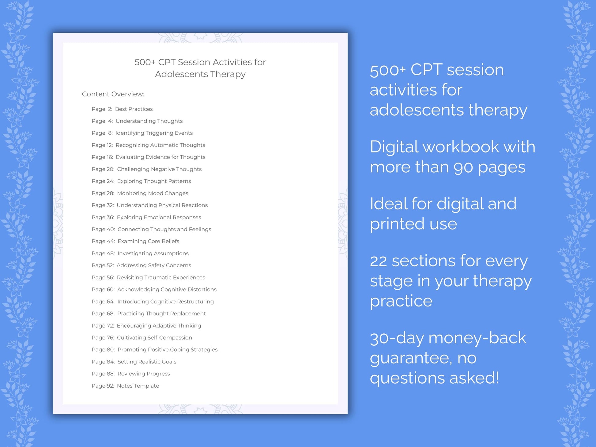 Adolescents Cognitive Processing Therapy (CPT) Therapist Worksheets