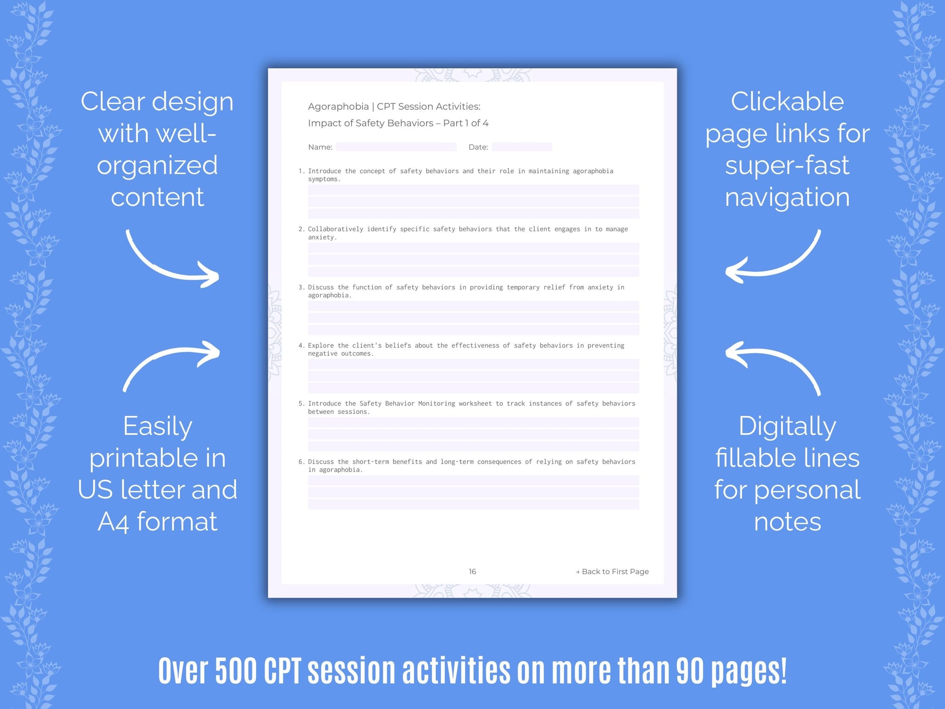 Agoraphobia Cognitive Processing Therapy (CPT) Counseling Templates