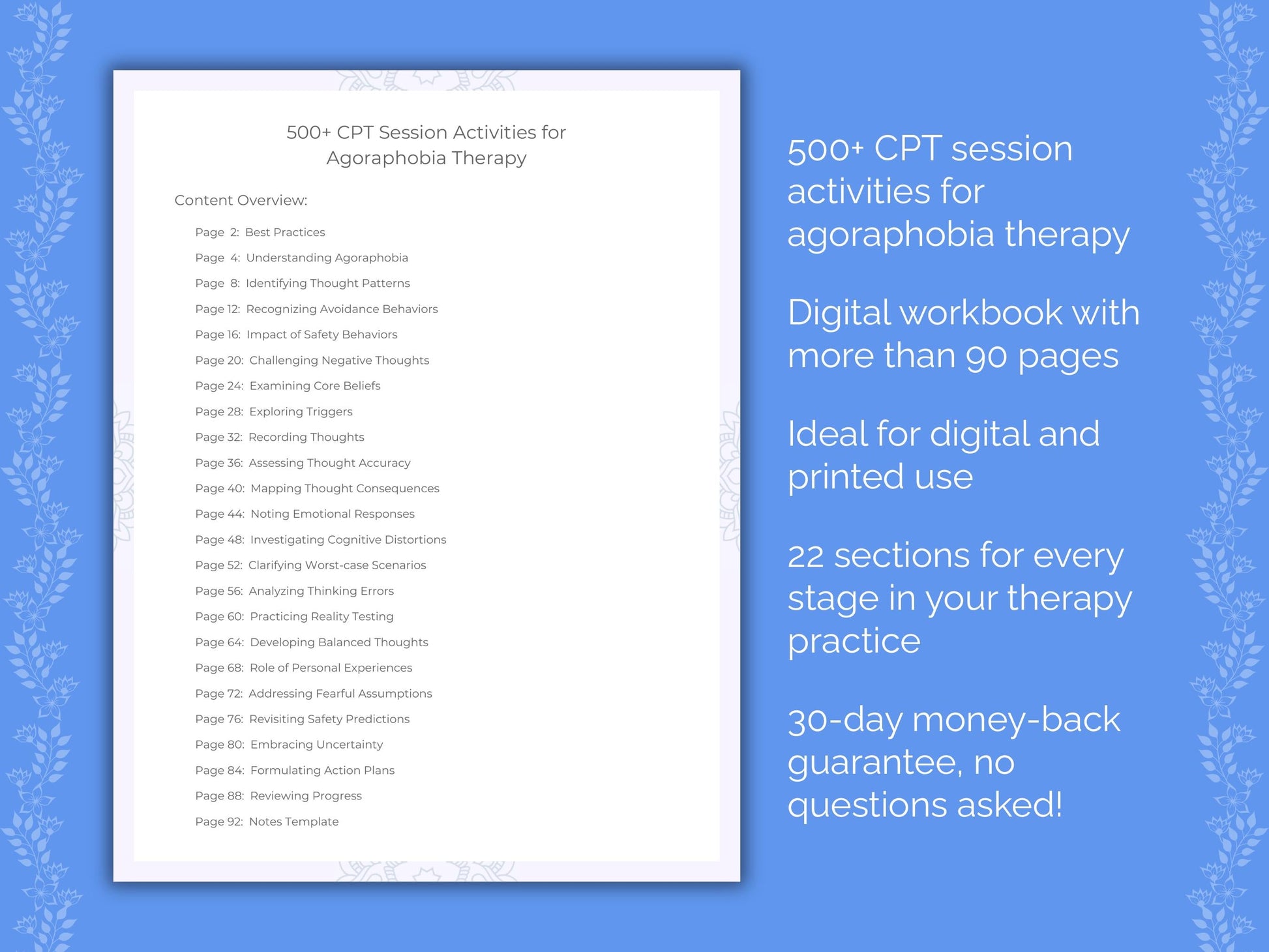 Agoraphobia Cognitive Processing Therapy (CPT) Therapist Worksheets