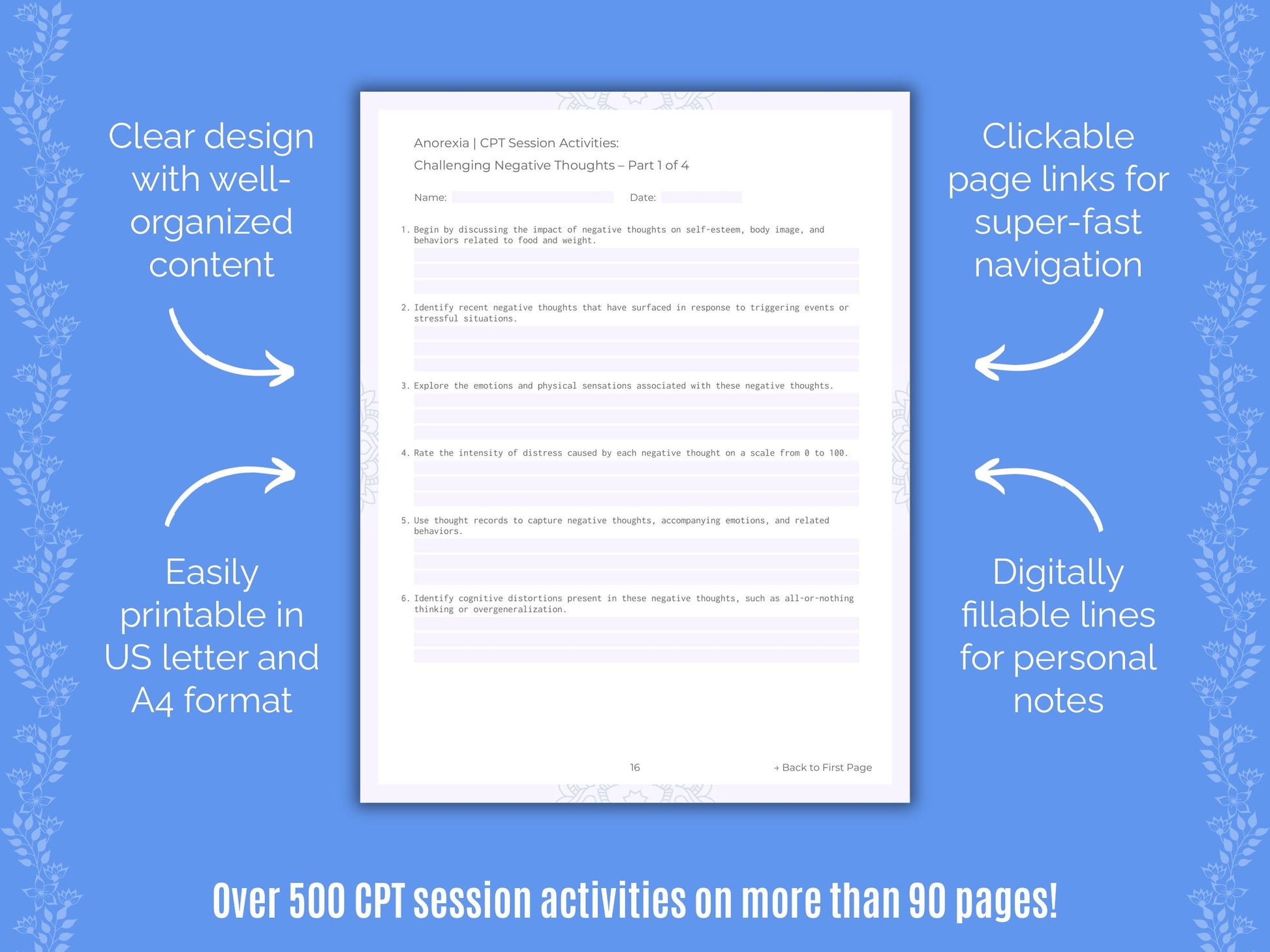 Anorexia Cognitive Processing Therapy (CPT) Counseling Templates