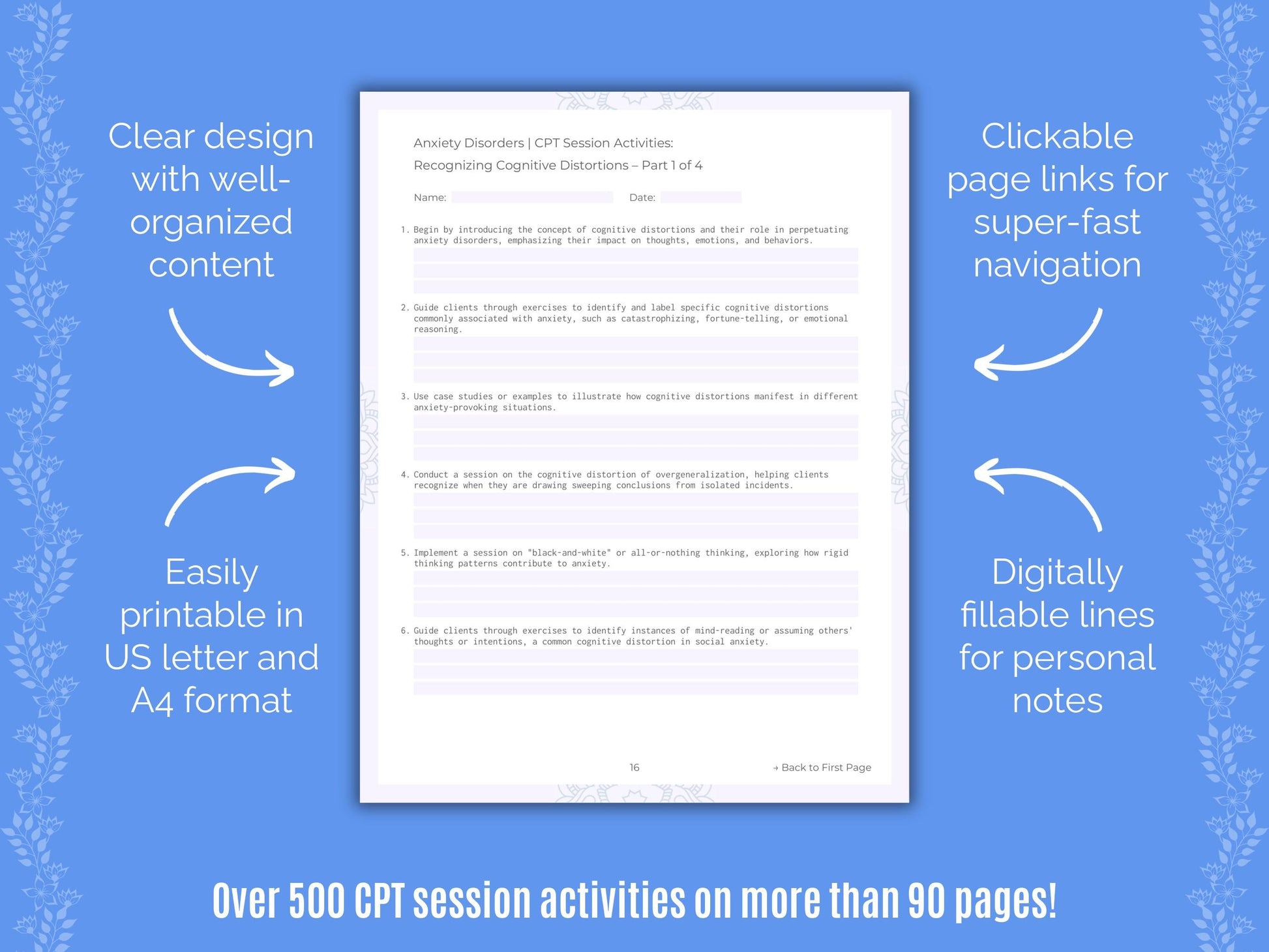 Anxiety Disorders Cognitive Processing Therapy (CPT) Counseling Templates