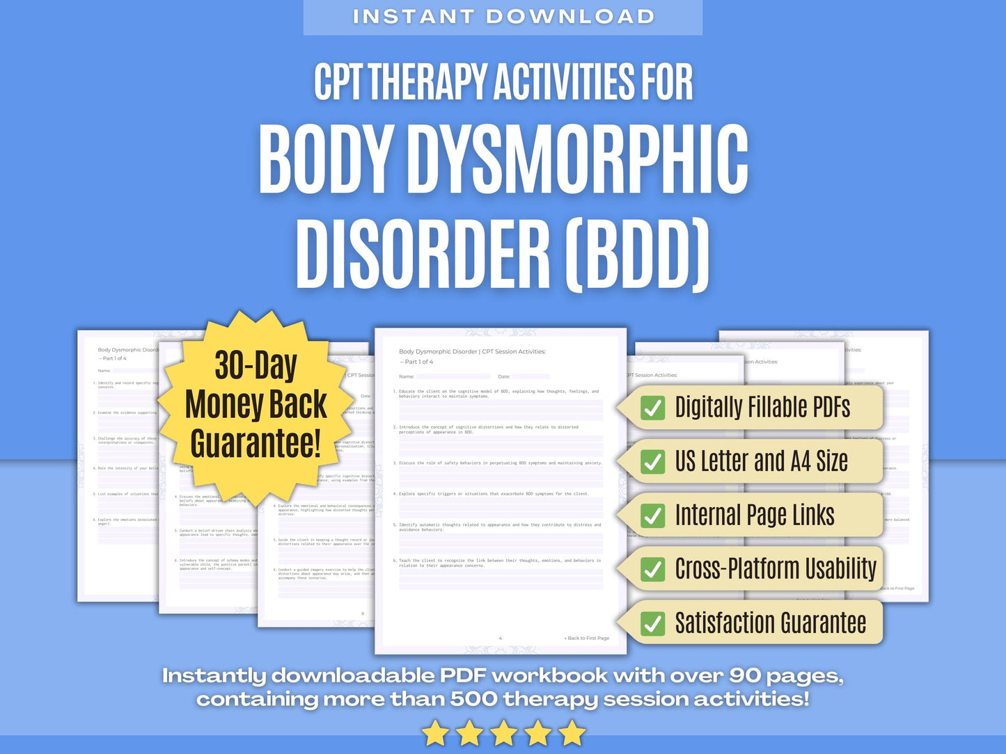 Body Dysmorphic Disorder (BDD) Cognitive Processing Therapy (CPT) Psychology Workbooks