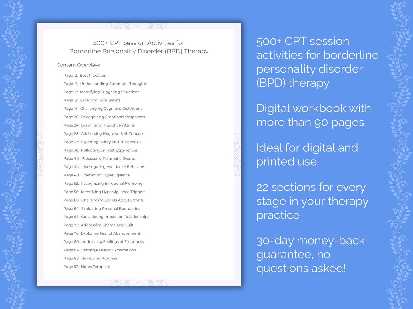 Borderline Personality Disorder (BPD) Cognitive Processing Therapy (CPT) Therapist Worksheets