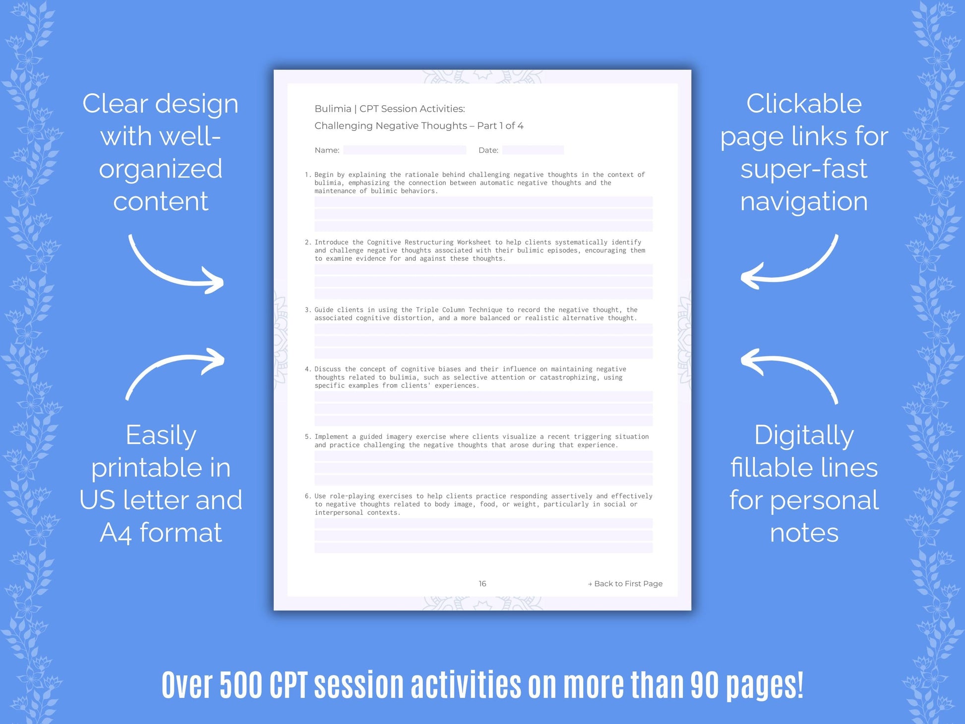 Bulimia Cognitive Processing Therapy (CPT) Counseling Templates