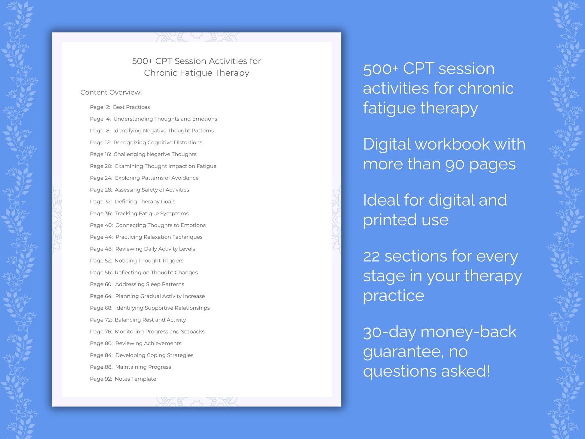 Chronic Fatigue Cognitive Processing Therapy (CPT) Therapist Worksheets