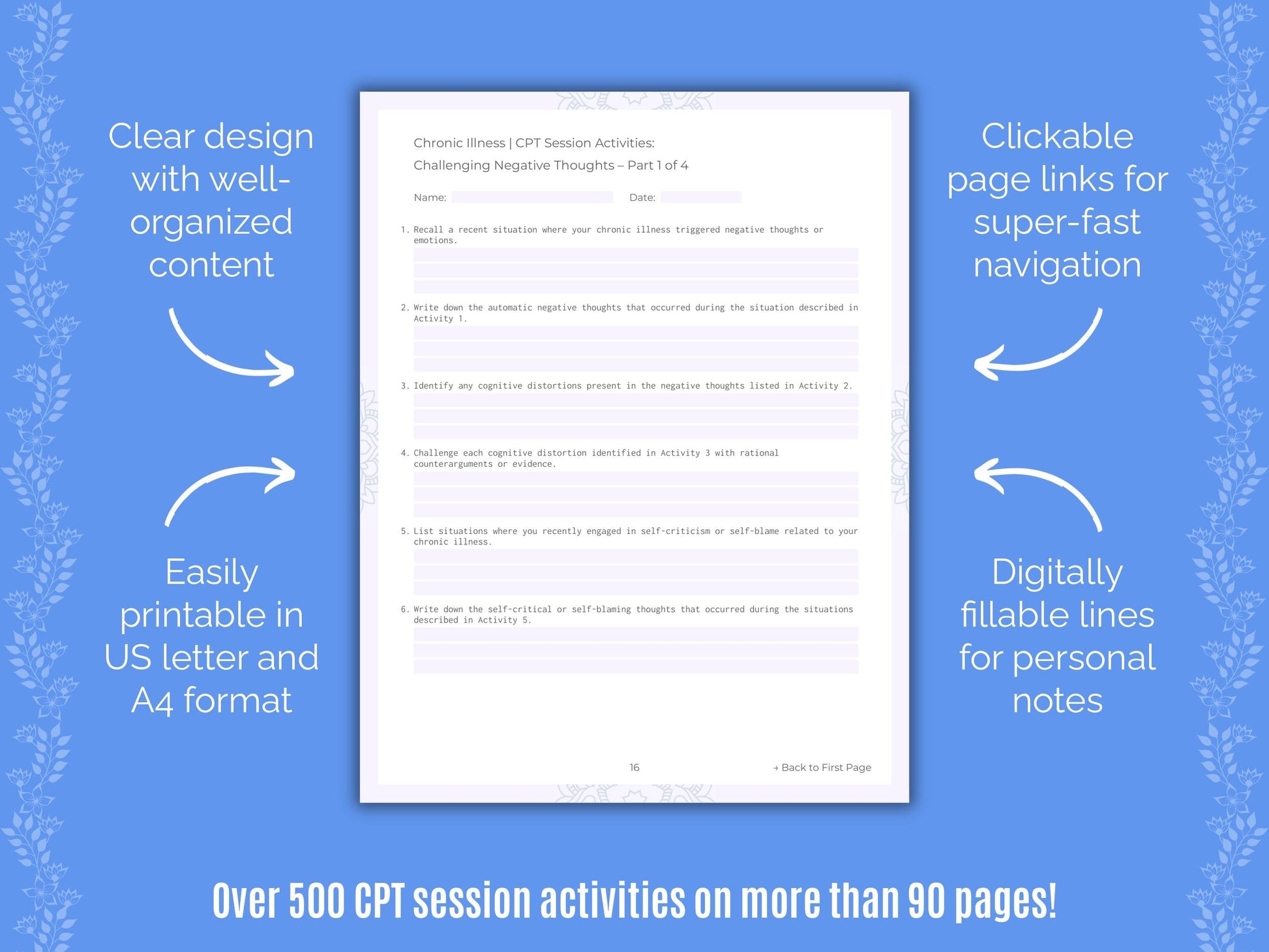 Chronic Illness Cognitive Processing Therapy (CPT) Counseling Templates