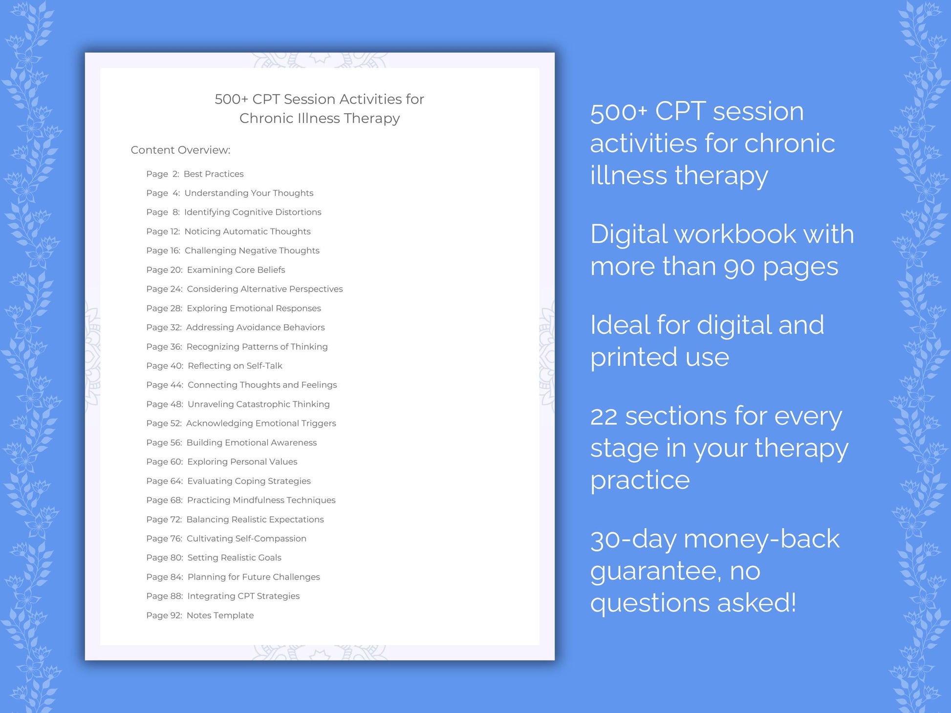 Chronic Illness Cognitive Processing Therapy (CPT) Therapist Worksheets