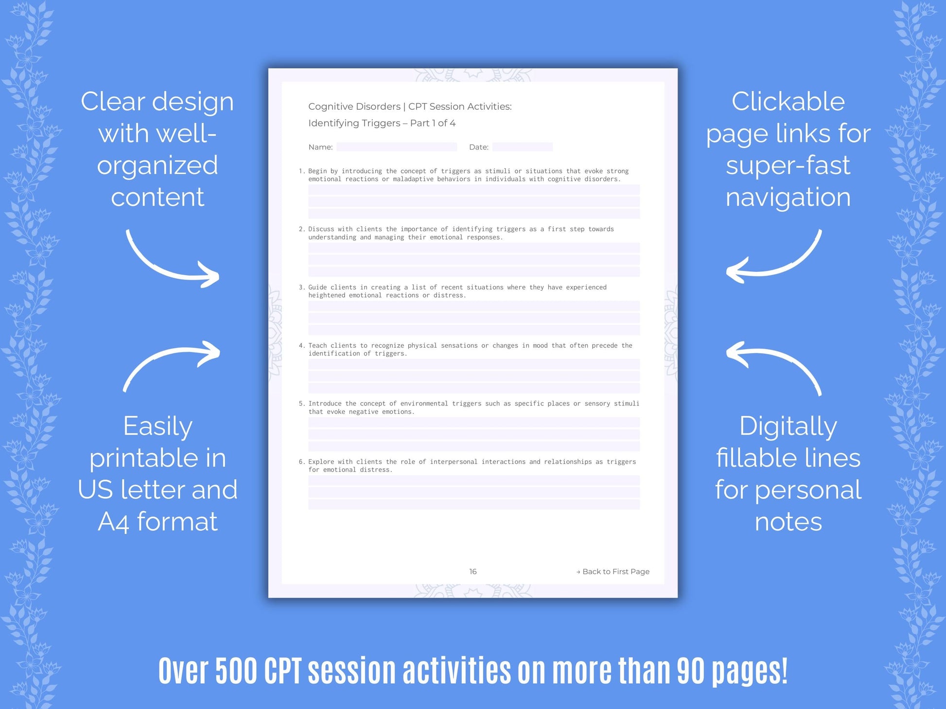 Cognitive Disorders Cognitive Processing Therapy (CPT) Counseling Templates