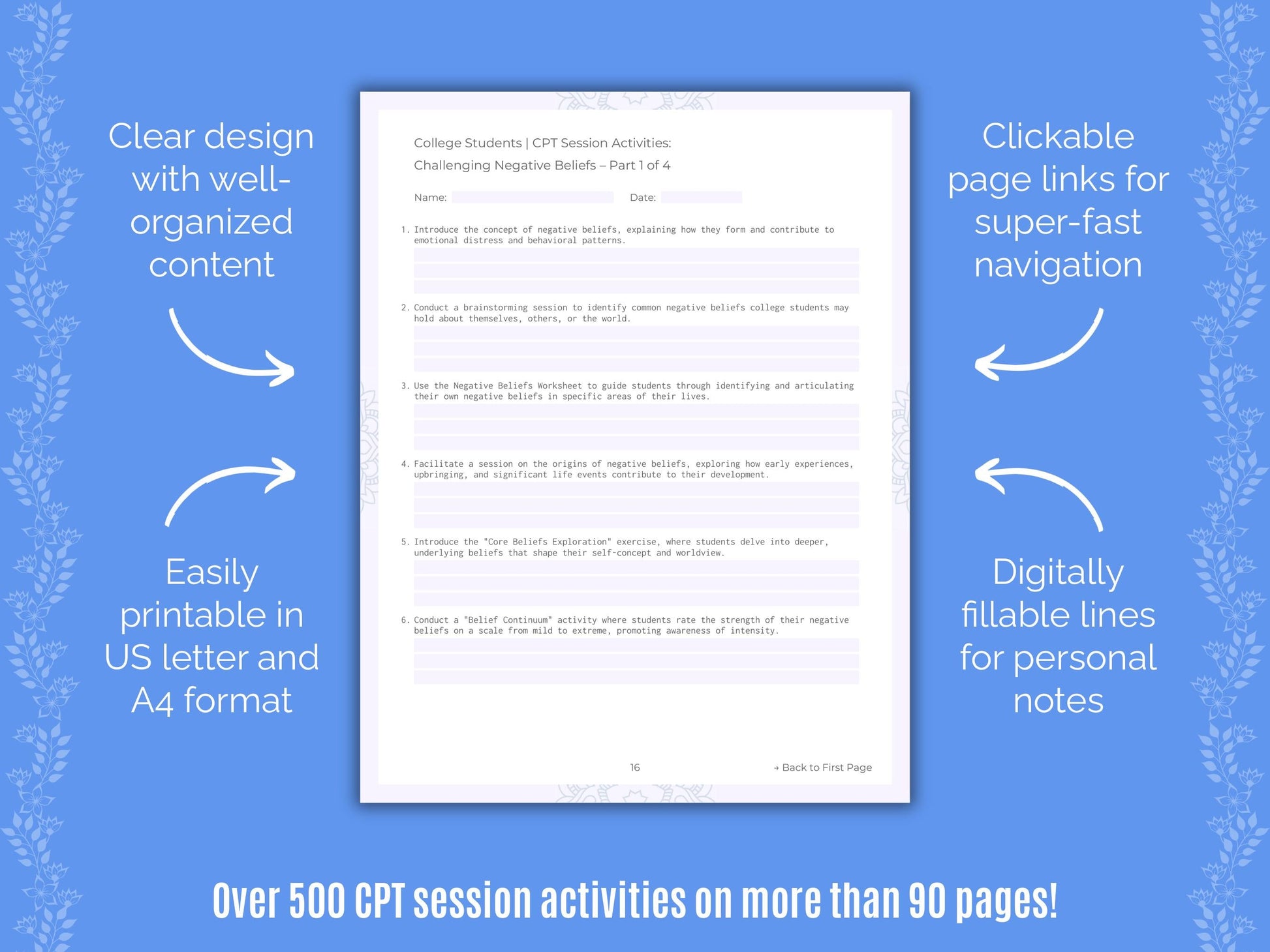 College Students Cognitive Processing Therapy (CPT) Counseling Templates