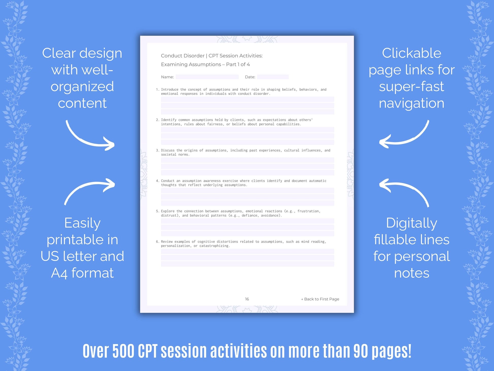 Conduct Disorder Cognitive Processing Therapy (CPT) Counseling Templates