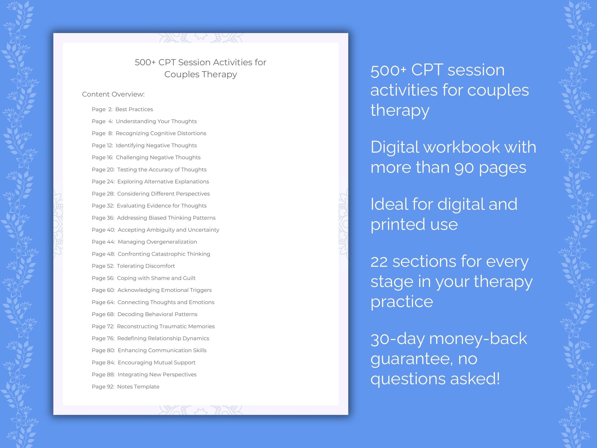 Couples Cognitive Processing Therapy (CPT) Therapist Worksheets