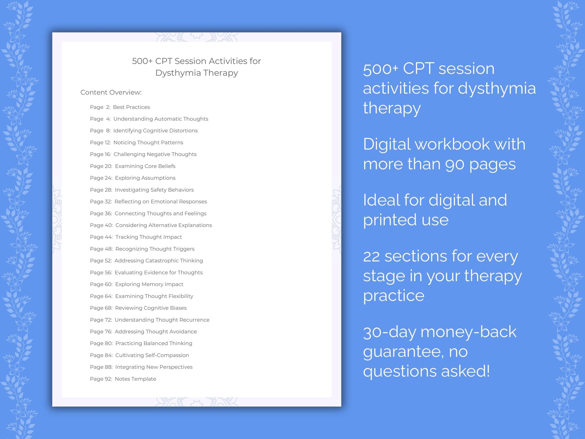 Dysthymia Cognitive Processing Therapy (CPT) Therapist Worksheets