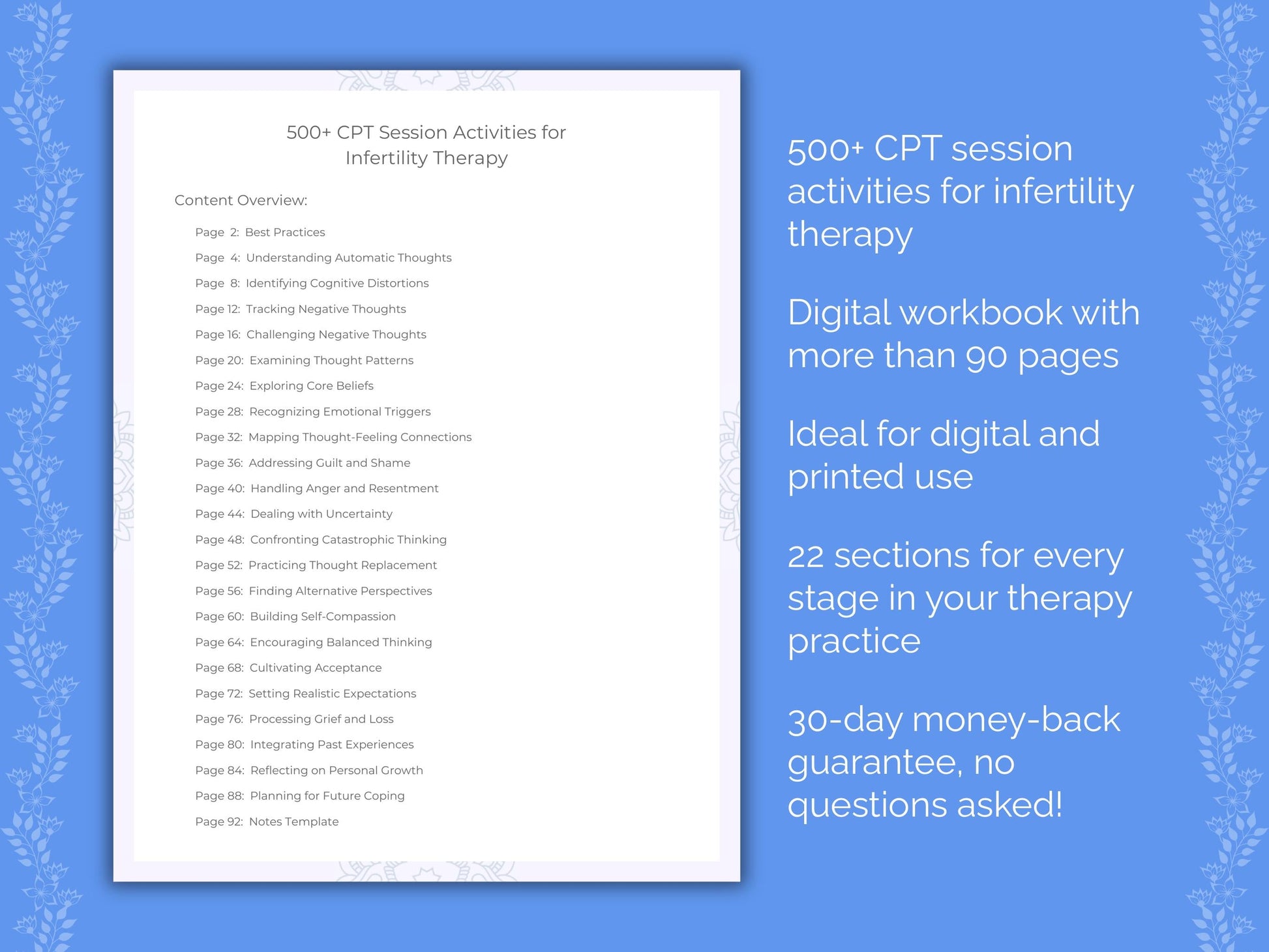 Infertility Cognitive Processing Therapy (CPT) Therapist Worksheets