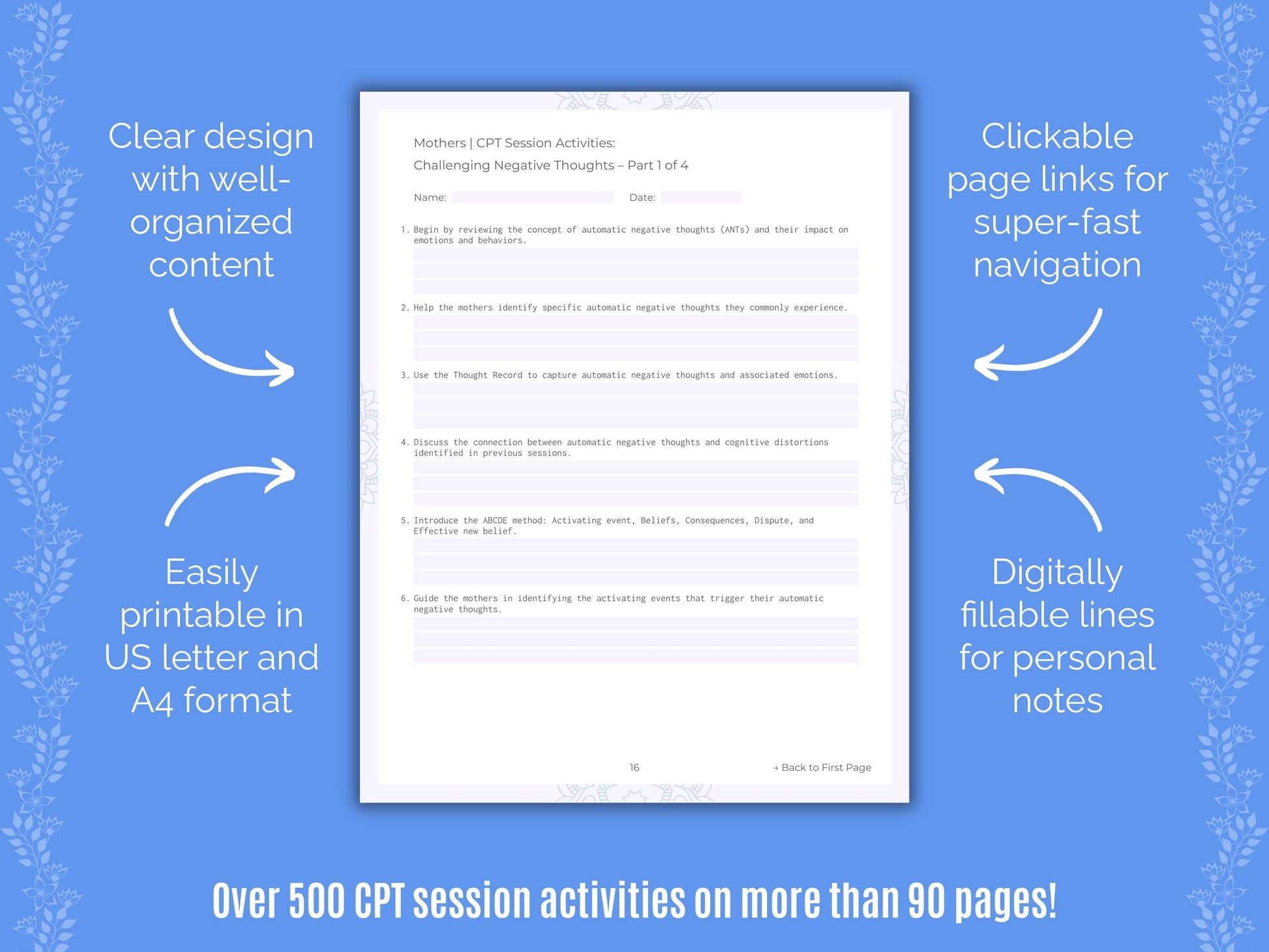 Mothers Cognitive Processing Therapy (CPT) Counseling Templates