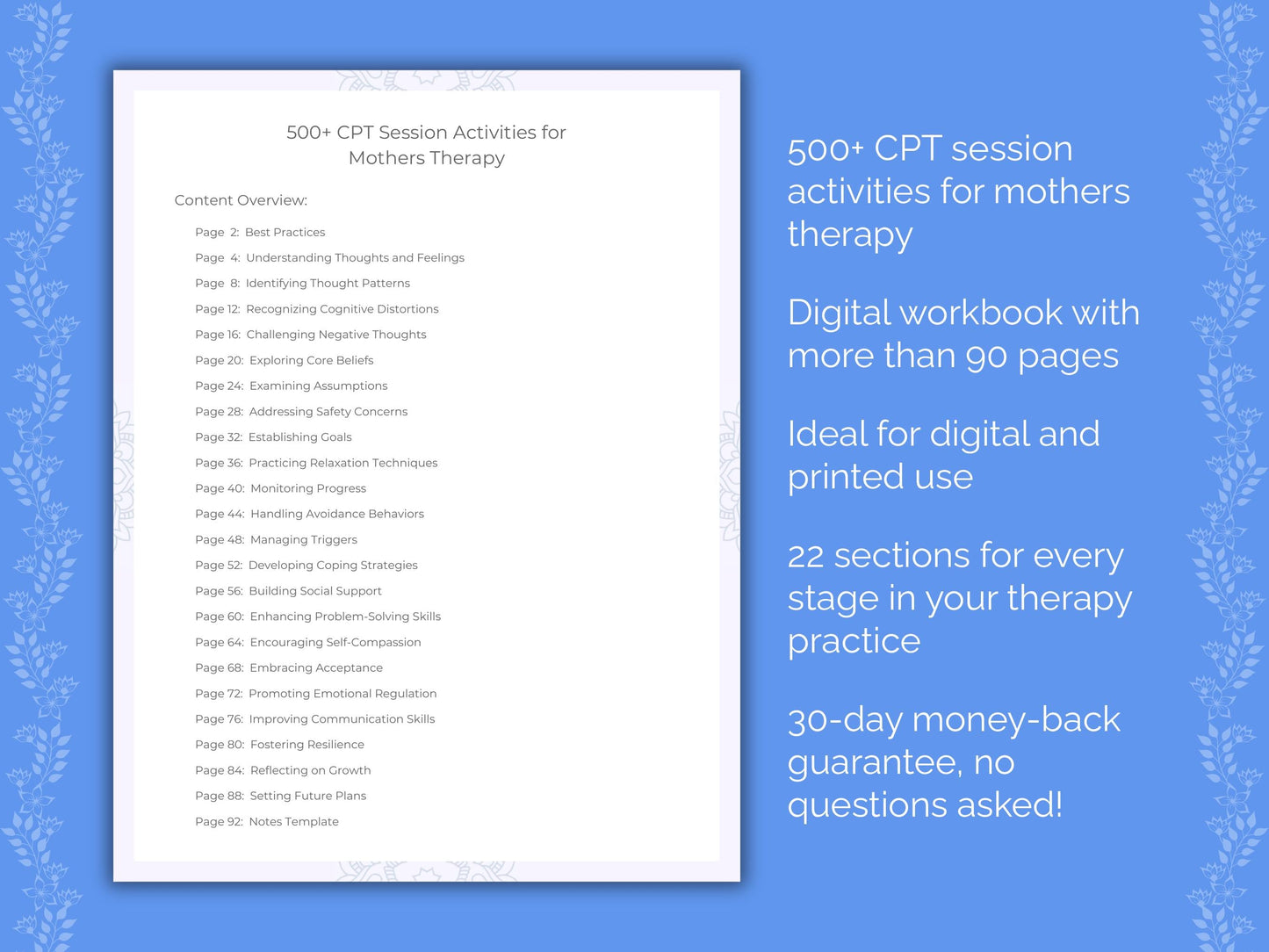 Mothers Cognitive Processing Therapy (CPT) Therapist Worksheets