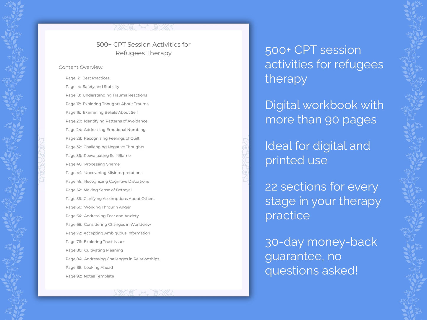 Refugees Cognitive Processing Therapy (CPT) Therapist Worksheets