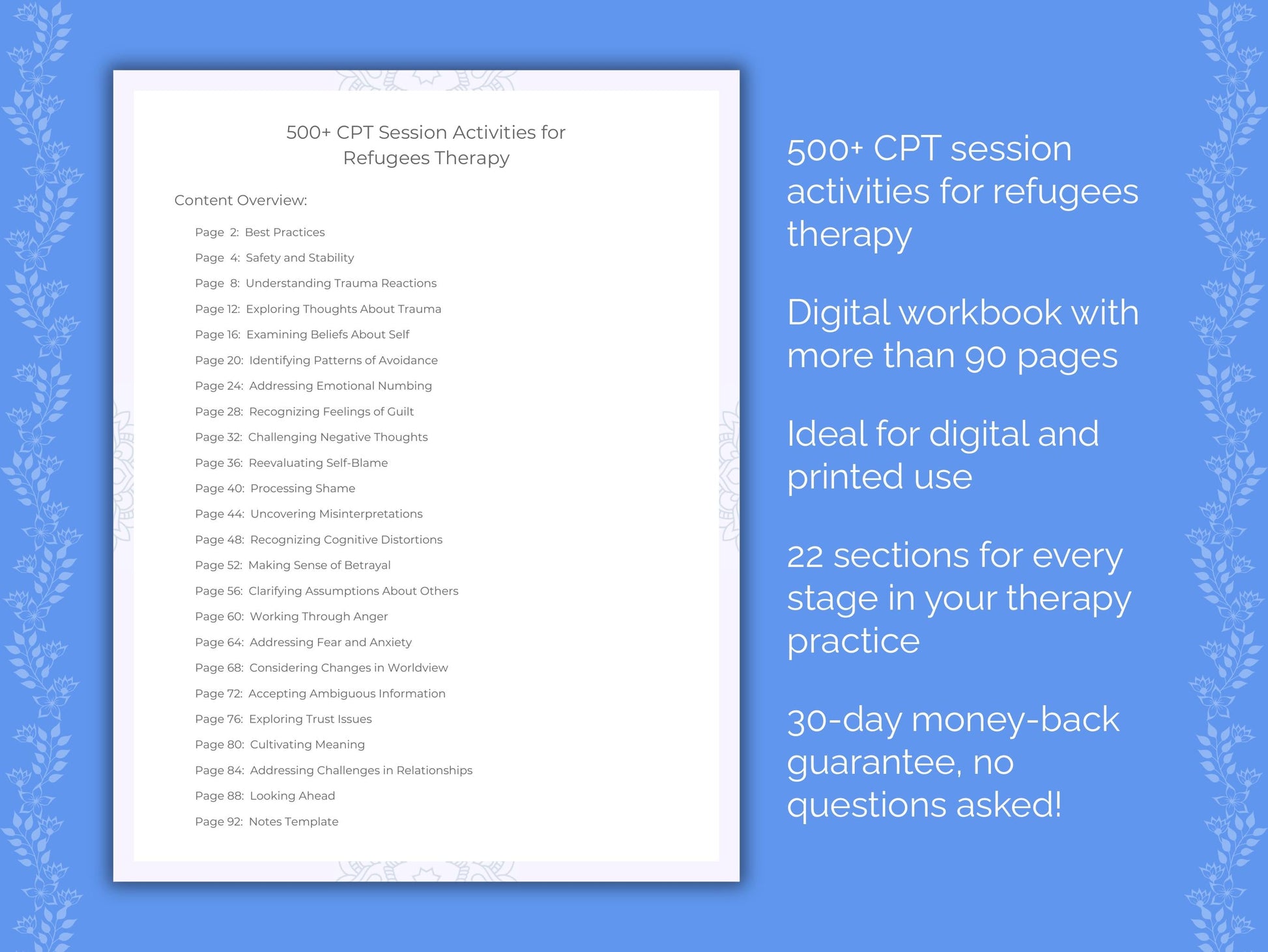 Refugees Cognitive Processing Therapy (CPT) Therapist Worksheets