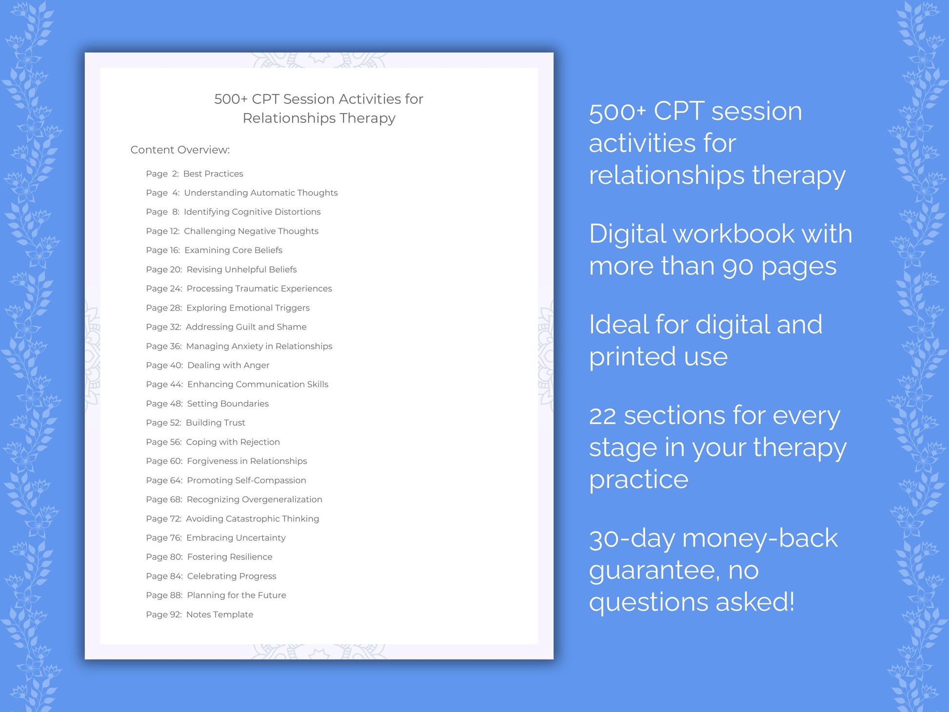 Relationships Cognitive Processing Therapy (CPT) Therapist Worksheets